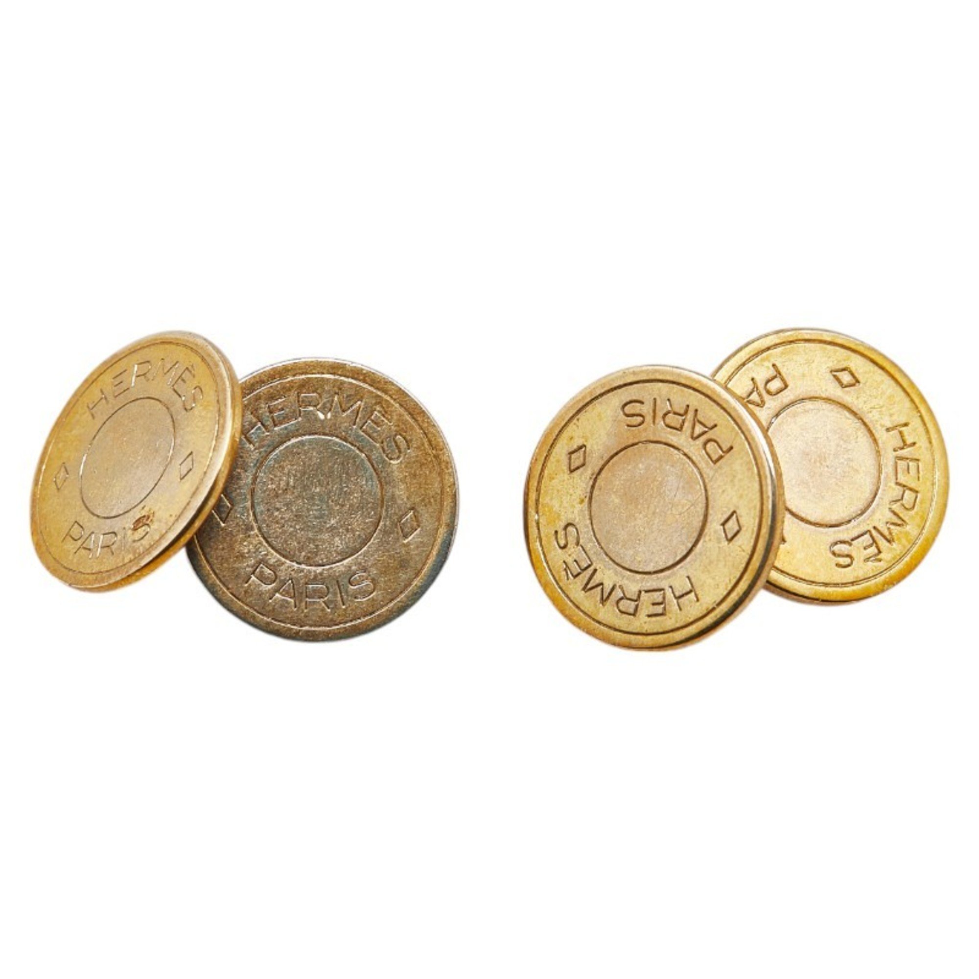 Hermes Serie Coin Medallion Cufflinks Gold Plated Women's HERMES