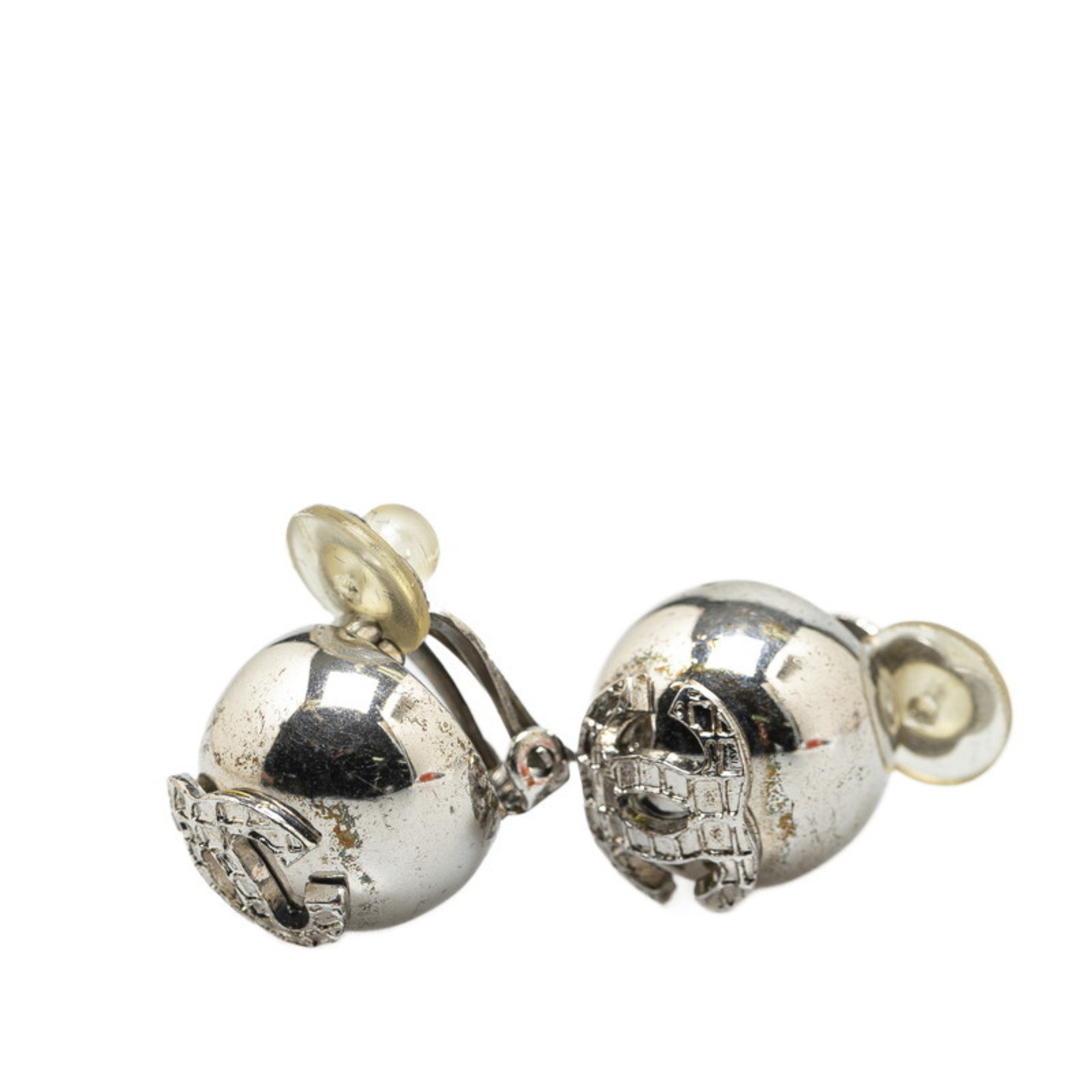 Chanel Coco Mark Ball Earrings Silver Metal Women's CHANEL