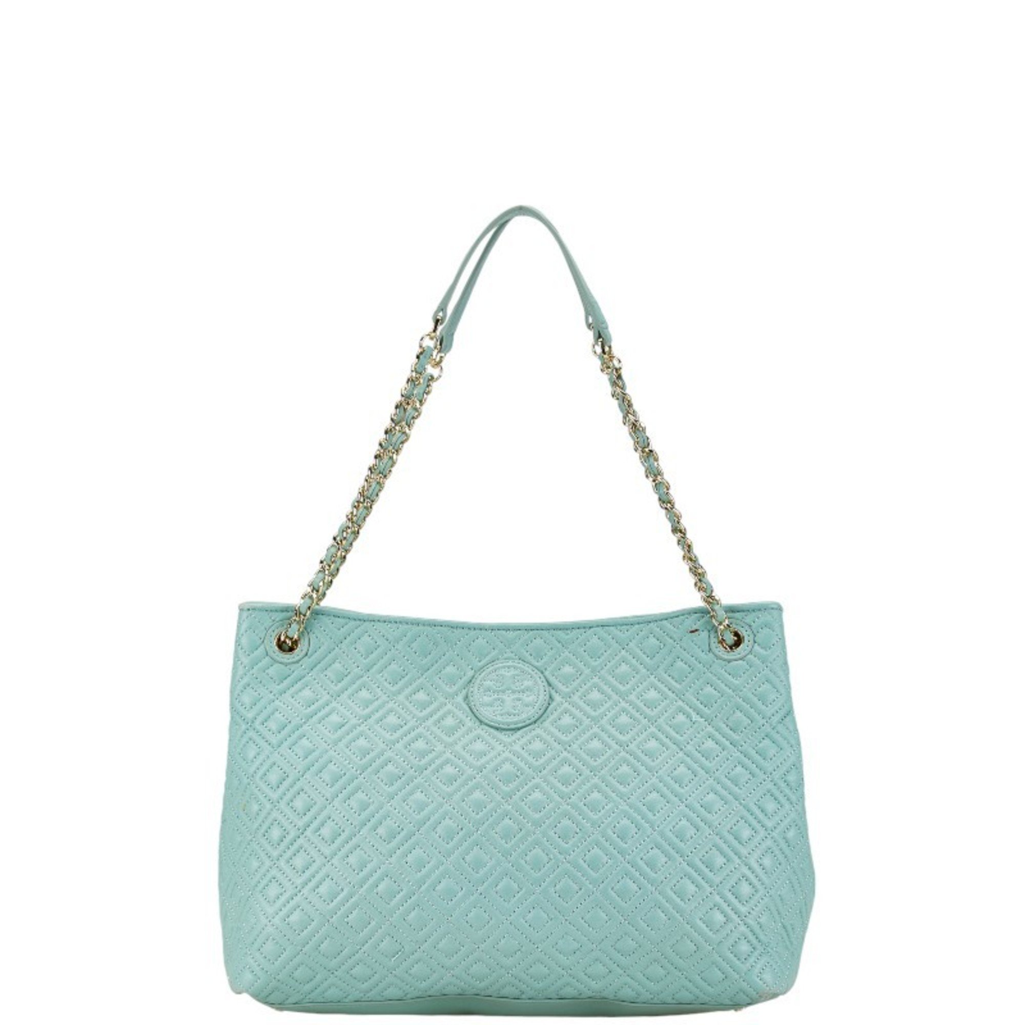 Tory Burch Quilted Chain Tote Bag Mint Green Leather Women's