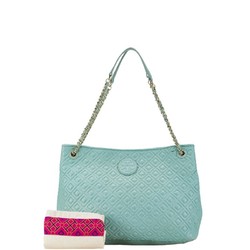 Tory Burch Quilted Chain Tote Bag Mint Green Leather Women's