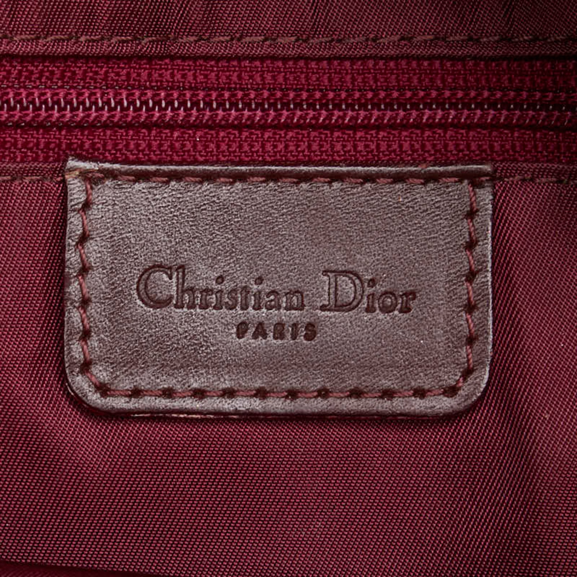 Christian Dior Dior Trotter Saddle Handbag Bag Bordeaux Red Canvas Leather Women's