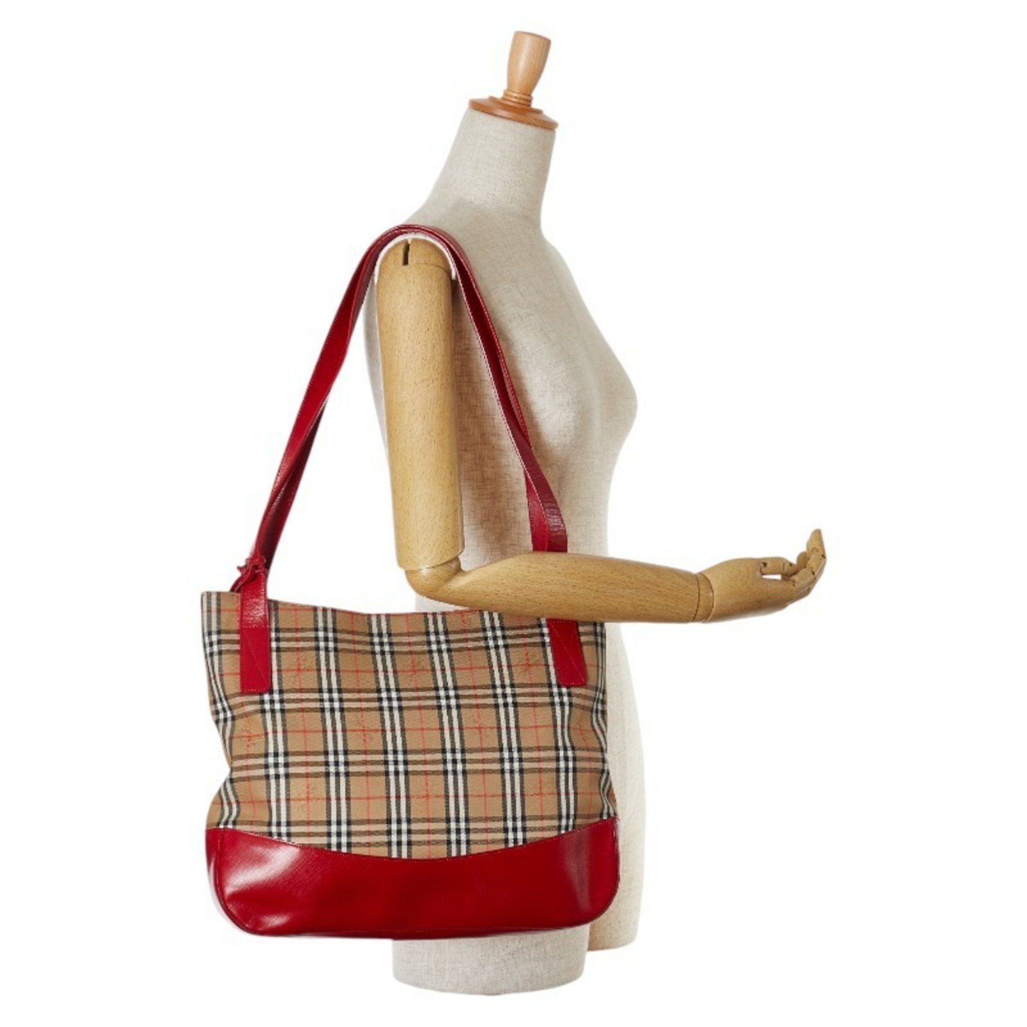 Burberry Nova Check Shadow Horse Tote Bag Shoulder Beige Red Canvas Leather Women's BURBERRY