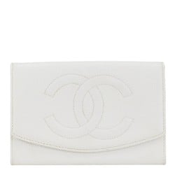 CHANEL Coco Mark Bi-fold Wallet Pouch White Caviar Skin Women's