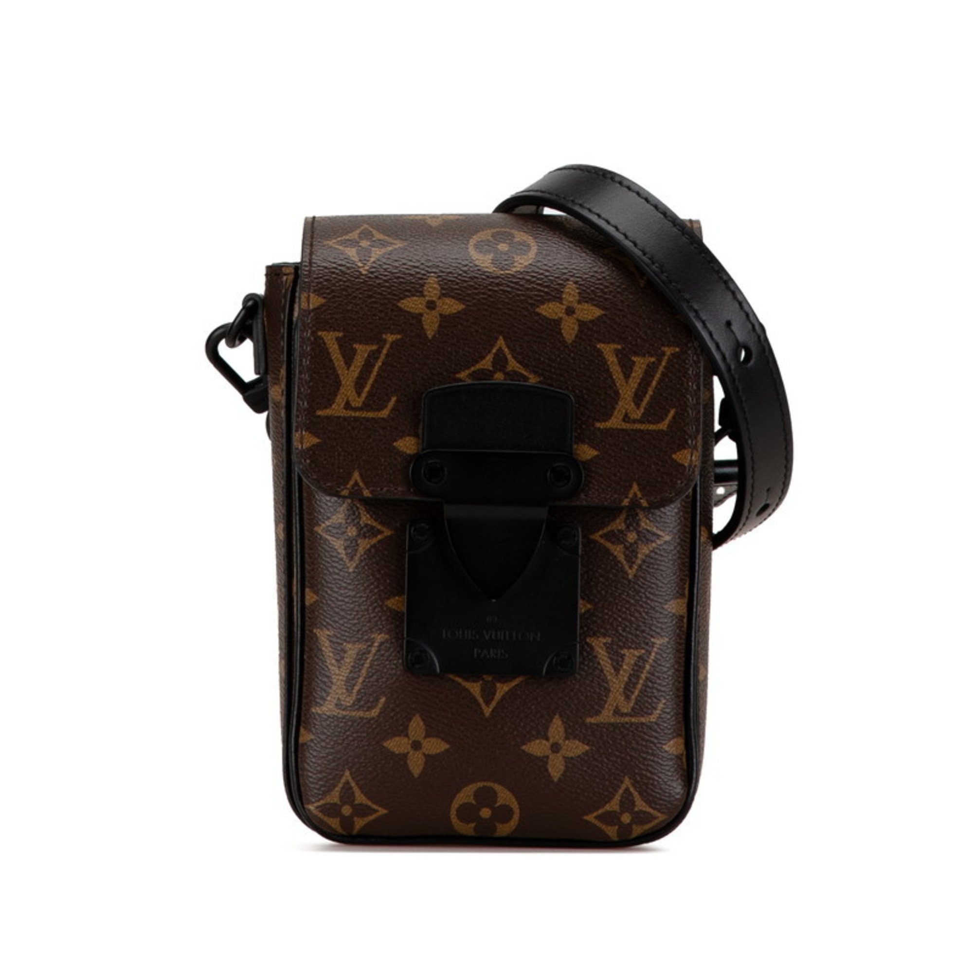 Louis Vuitton Monogram Macassar S-Lock Vertical Wearable Shoulder Bag M81522 Brown Black PVC Leather Women's LOUIS VUITTON