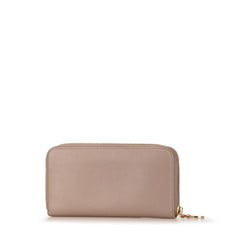 BVLGARI Round Long Wallet Beige Leather Women's