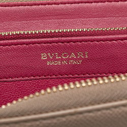 BVLGARI Round Long Wallet Beige Leather Women's