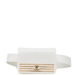 Chanel Coco Mark Captain Gold Waist Bag Body Shoulder White Caviar Skin Women's CHANEL