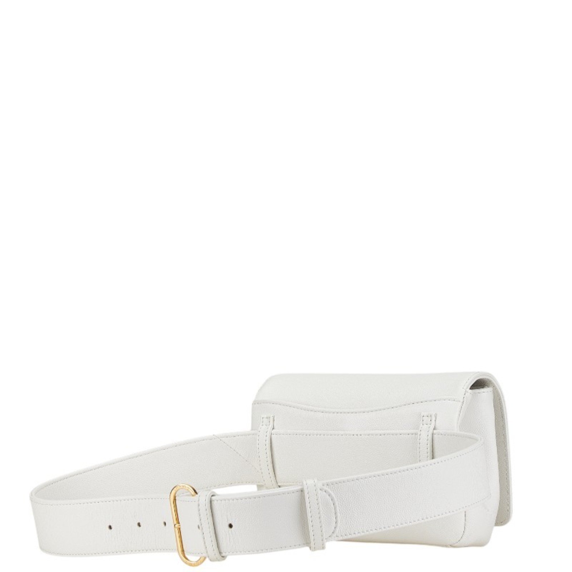 Chanel Coco Mark Captain Gold Waist Bag Body Shoulder White Caviar Skin Women's CHANEL