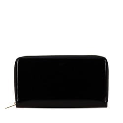 CELINE Round Long Wallet Black Leather Women's