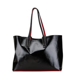 Christian Louboutin Studded Cabata Tote Bag Shoulder Black Red Patent Leather Women's