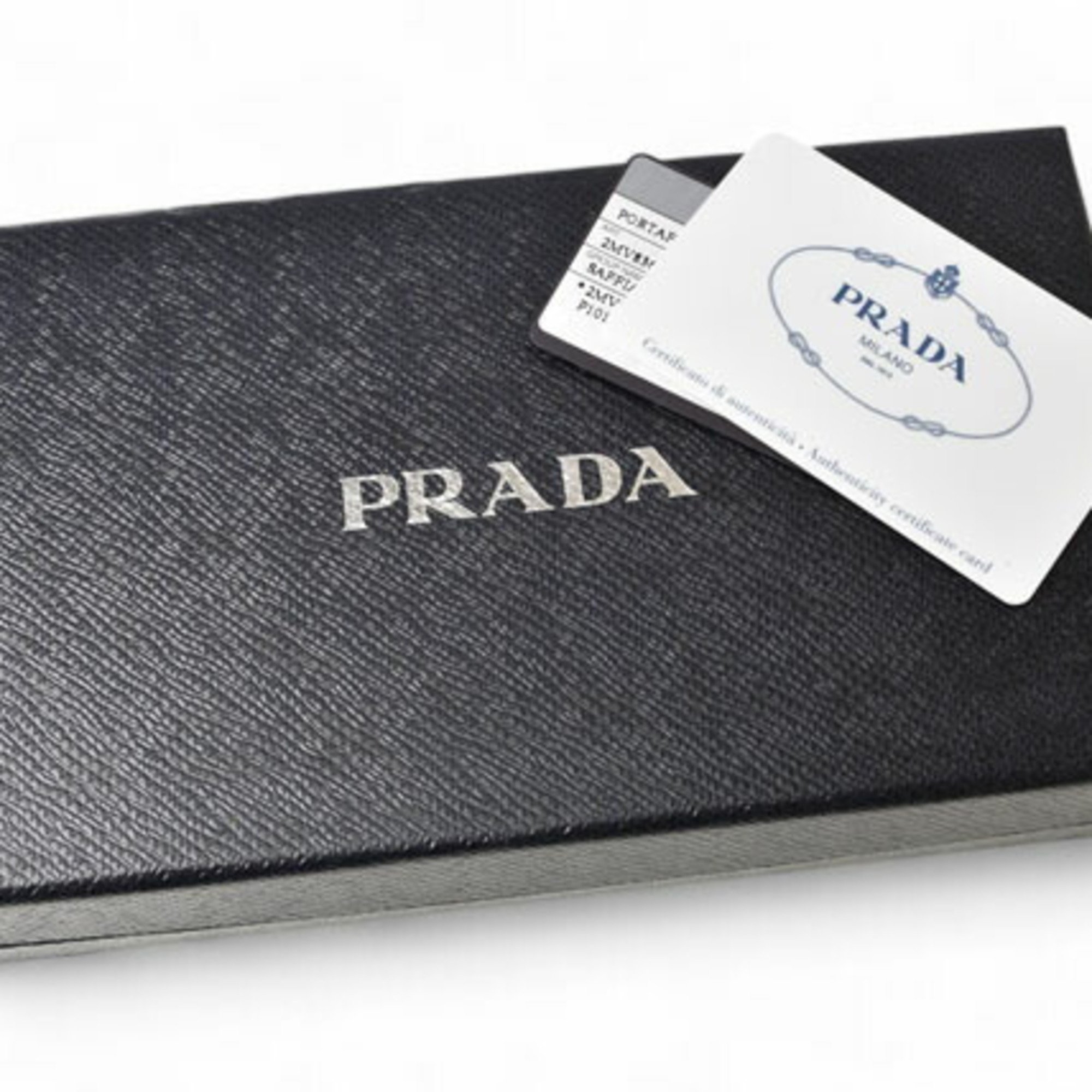 PRADA Men's Long Wallet 2MV836 SAFFIANO Embossed Leather NERO BALTICO Black Navy