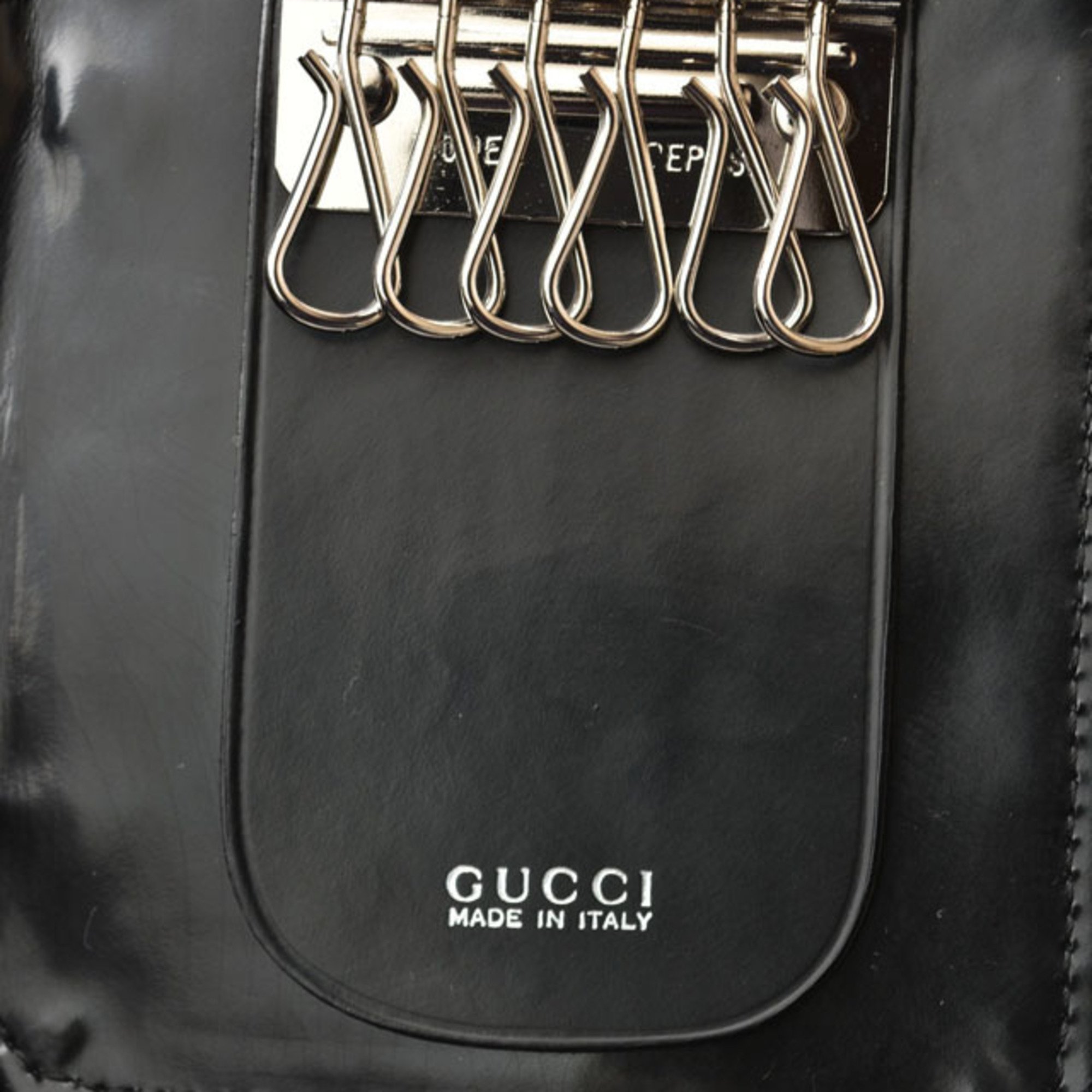 GUCCI 6-ring key case, bamboo canvas, leather, black silver 033 0416 0814