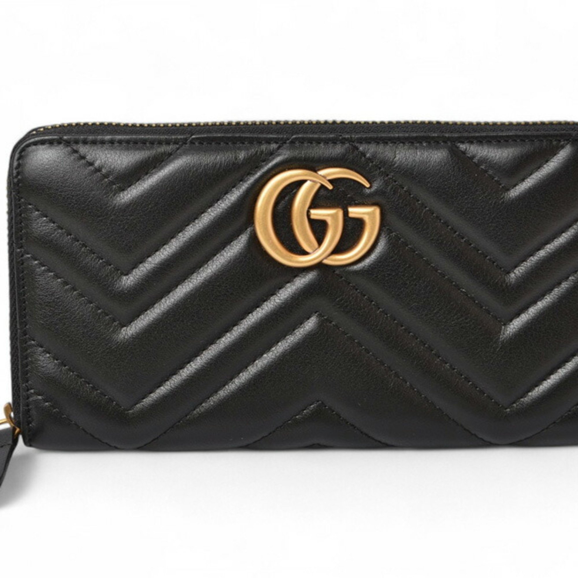 GUCCI Long Wallet GG Marmont Round 443123 Leather Black