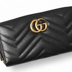 GUCCI Long Wallet GG Marmont Round 443123 Leather Black Outlet