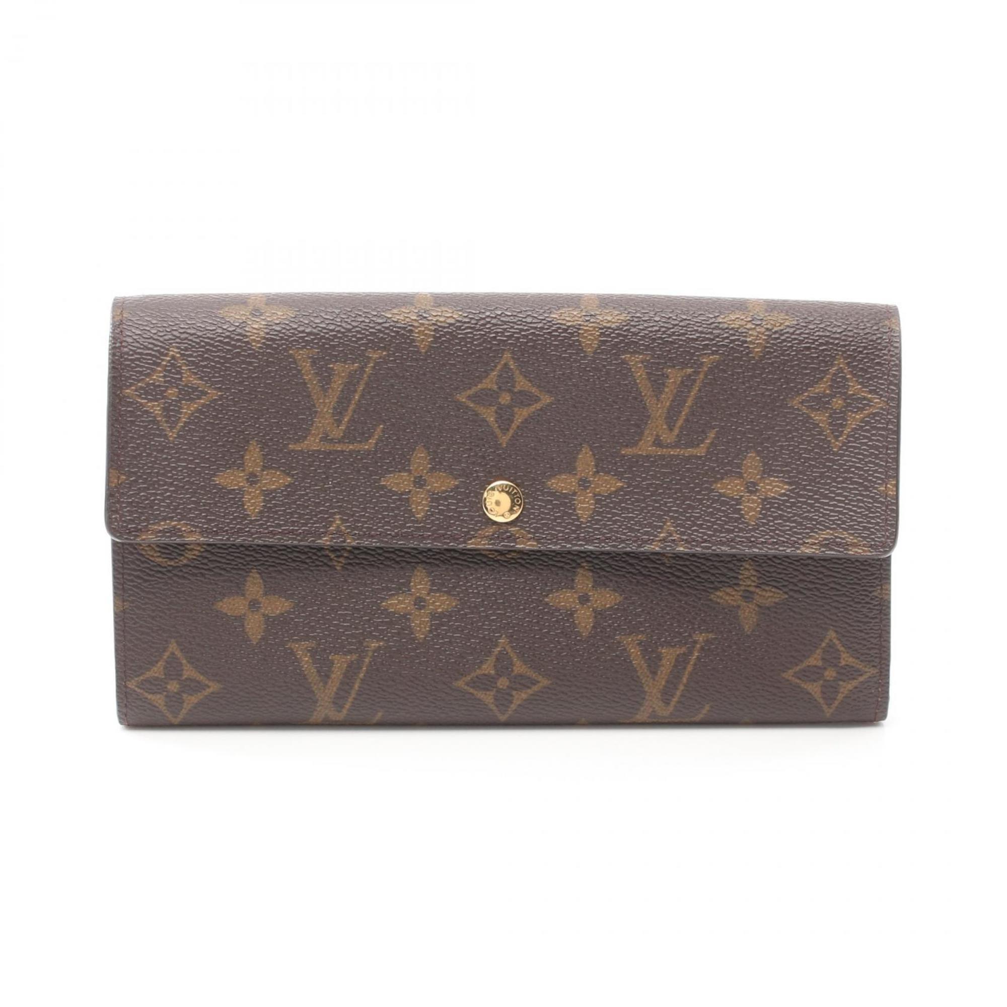 Louis Vuitton LOUIS VUITTON Pochette Porto Monnaie Credit Monogram Bi-fold Long Wallet Coated Canvas Leather Women's Brown M61725