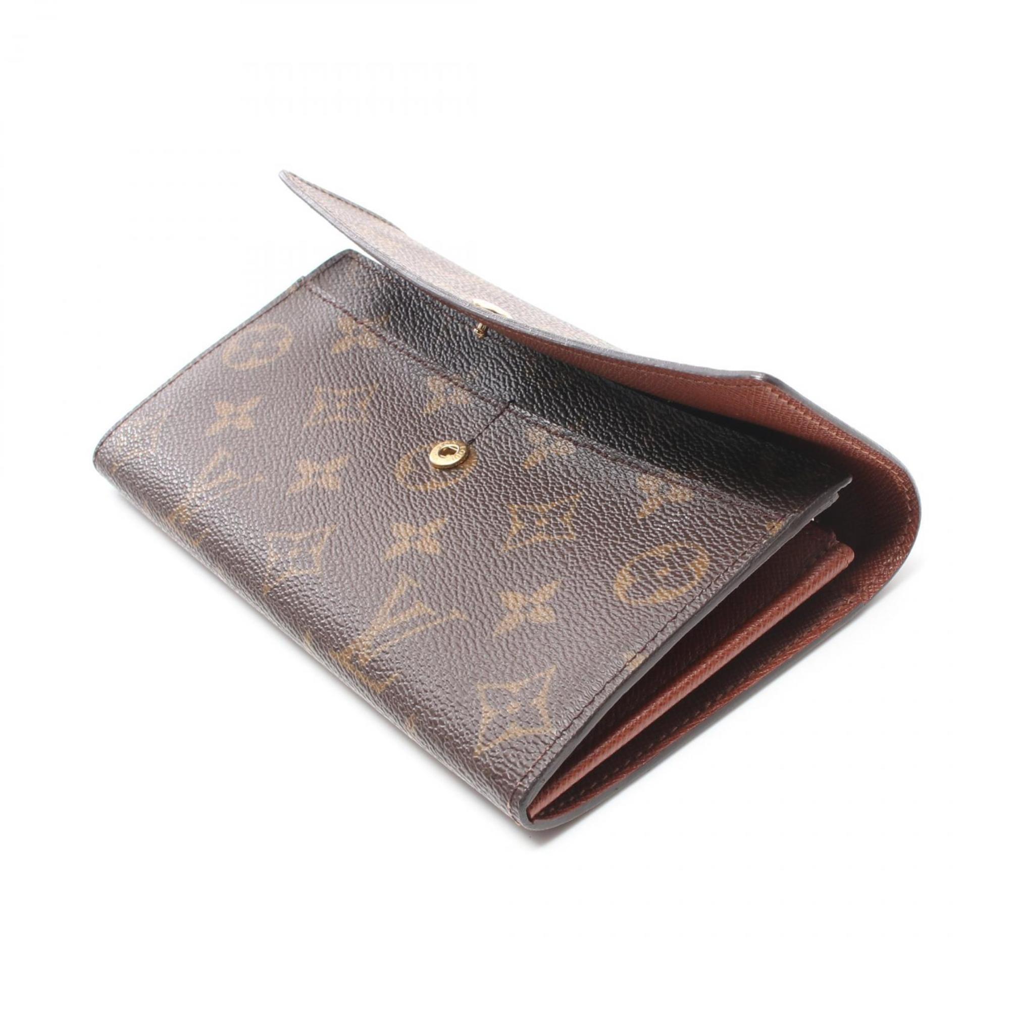 Louis Vuitton LOUIS VUITTON Pochette Porto Monnaie Credit Monogram Bi-fold Long Wallet Coated Canvas Leather Women's Brown M61725