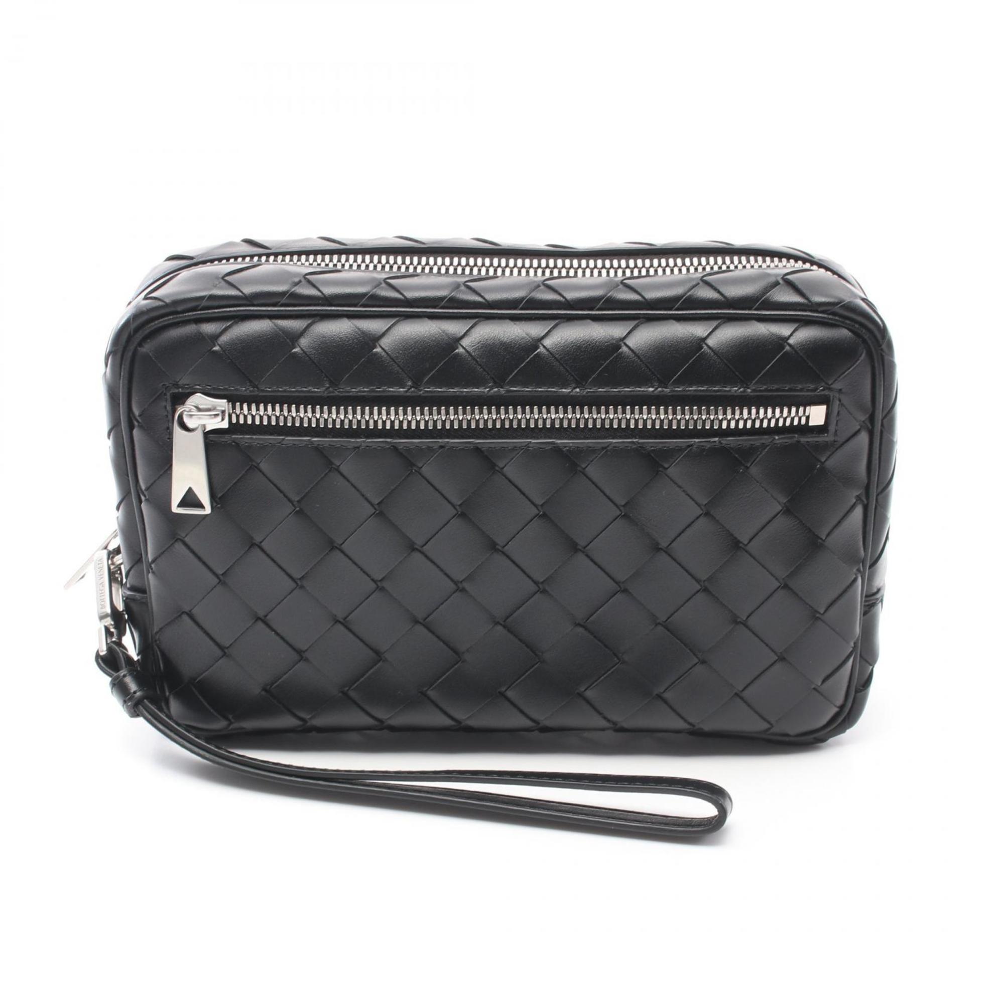 BOTTEGA VENETA Intrecciato Small Wristlet Pouch Second Bag Clutch Leather Men's Black 795253V2HL18803