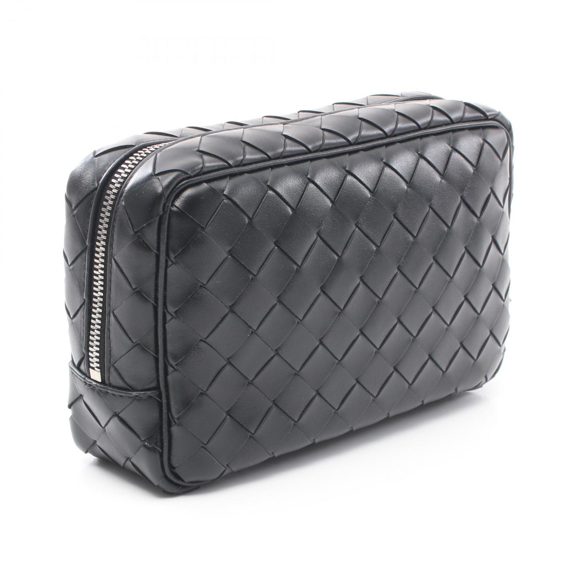 BOTTEGA VENETA Intrecciato Small Wristlet Pouch Second Bag Clutch Leather Men's Black 795253V2HL18803