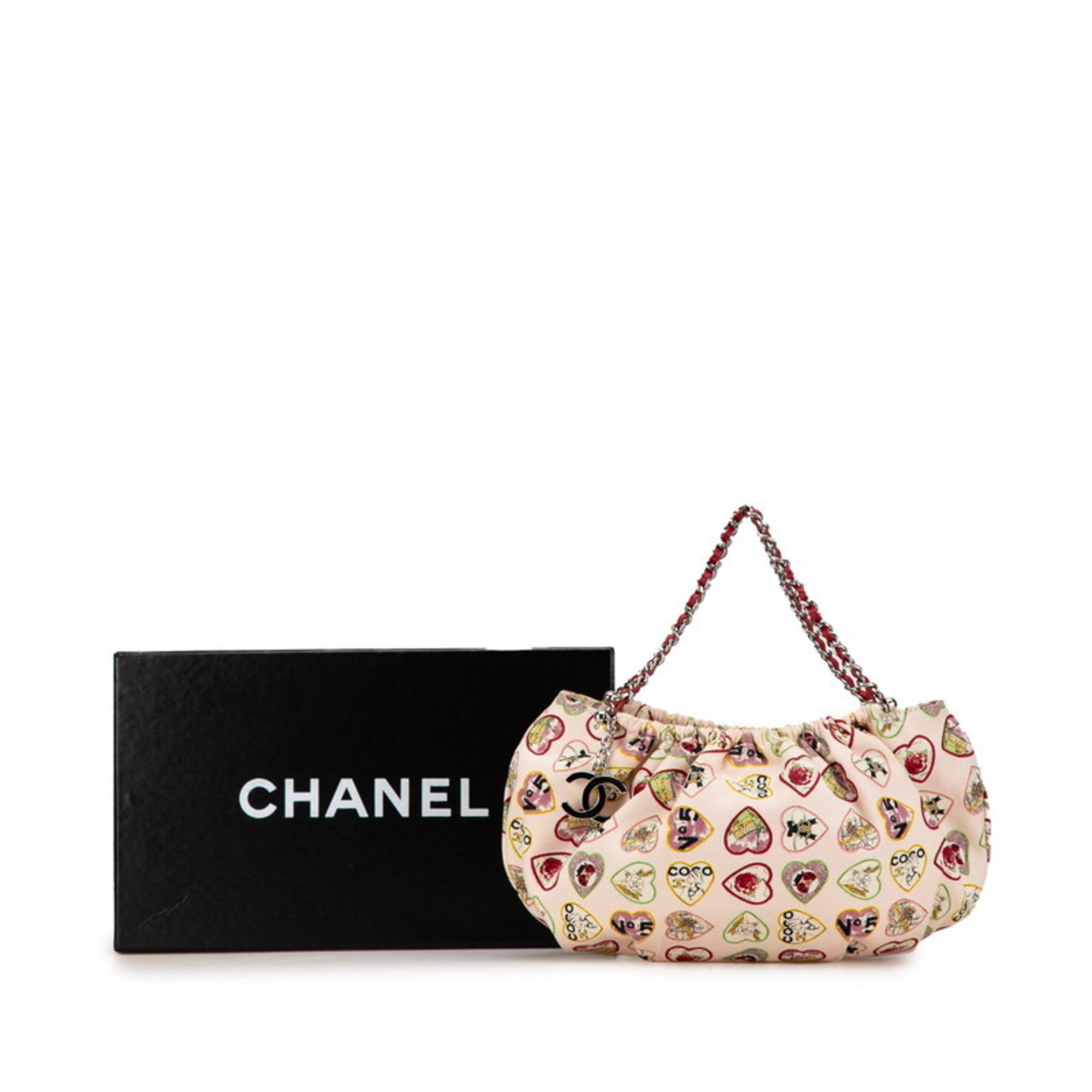 CHANEL Valentine's Day Coco Mark Chain Handbag Pink Red Multicolor Canvas Women's