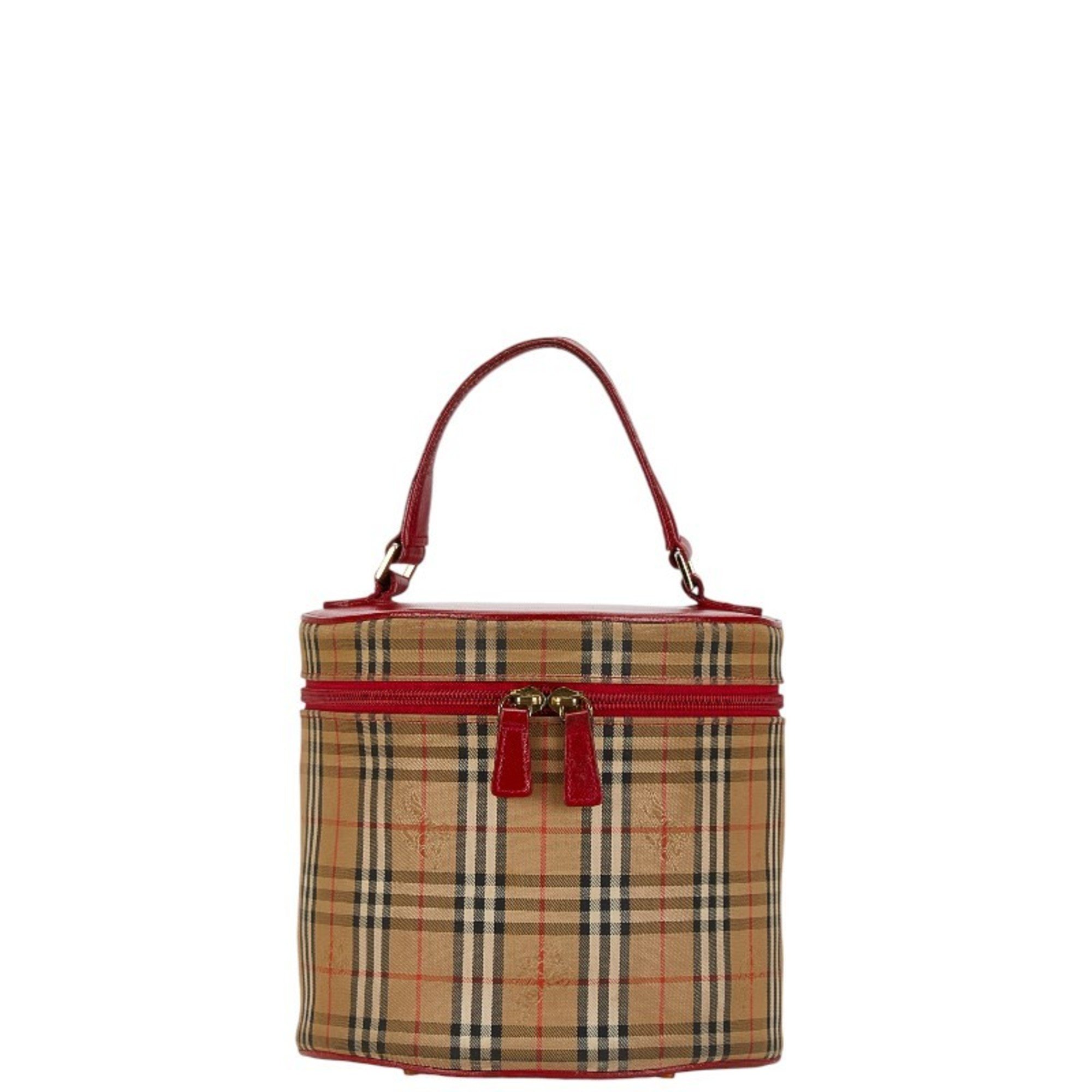 Burberry Nova Check Vanity Bag Beige Red Canvas Leather Women's BURBERRY