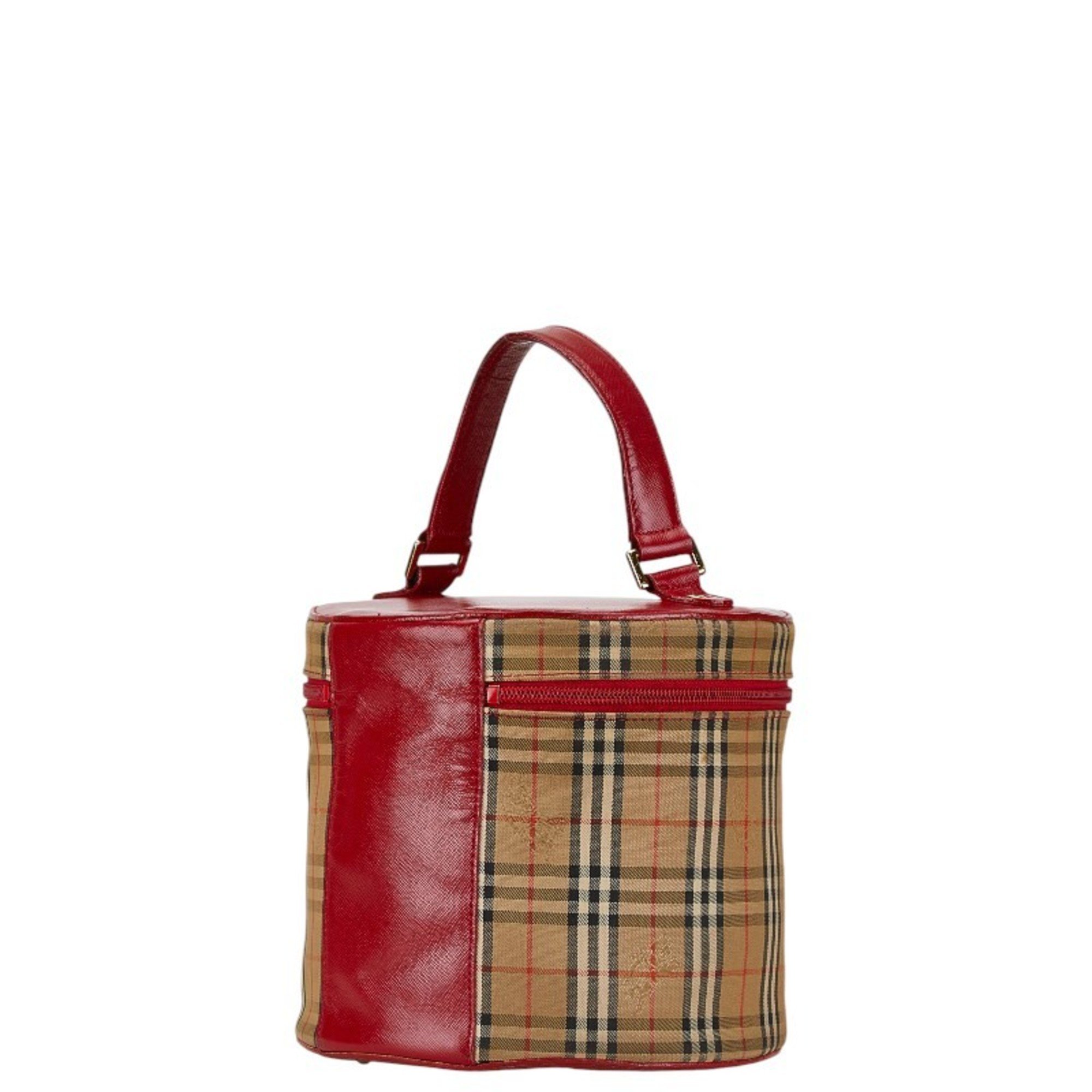 Burberry Nova Check Vanity Bag Beige Red Canvas Leather Women's BURBERRY