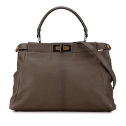 FENDI Peekaboo Handbag Shoulder Bag Brown Leather Women's