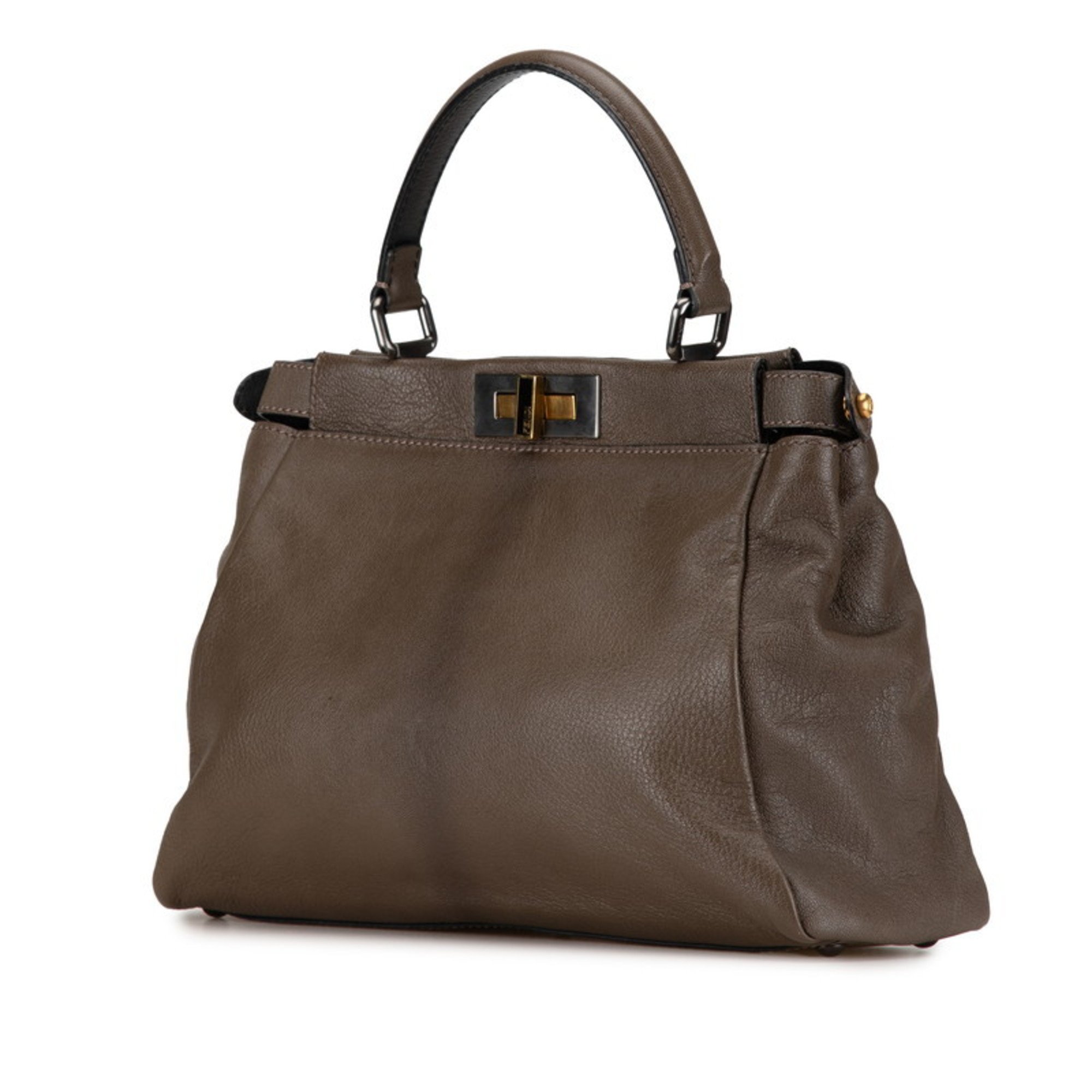 FENDI Peekaboo Handbag Shoulder Bag Brown Leather Women's