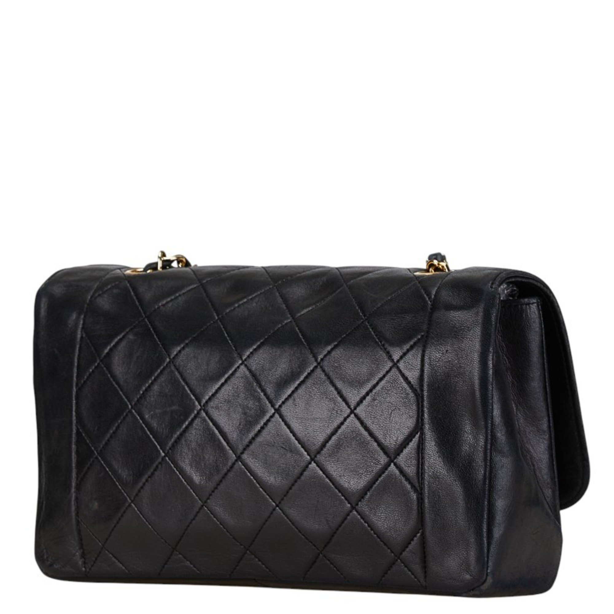 Chanel Matelasse Diana Single Flap Coco Mark Chain Shoulder Bag Black Lambskin Women's CHANEL