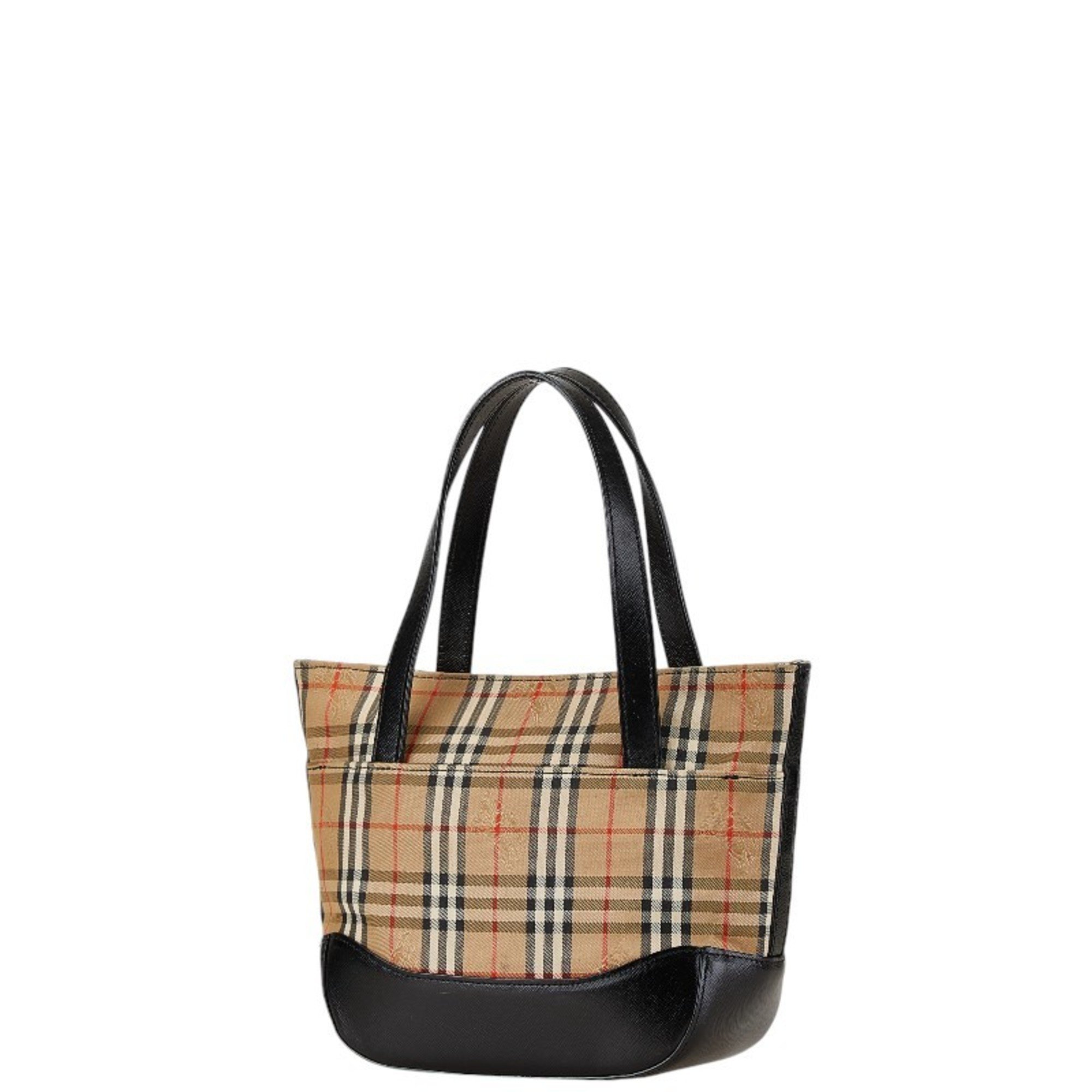 Burberry Nova Check Shadow Horse Handbag Beige Black Canvas Leather Women's BURBERRY