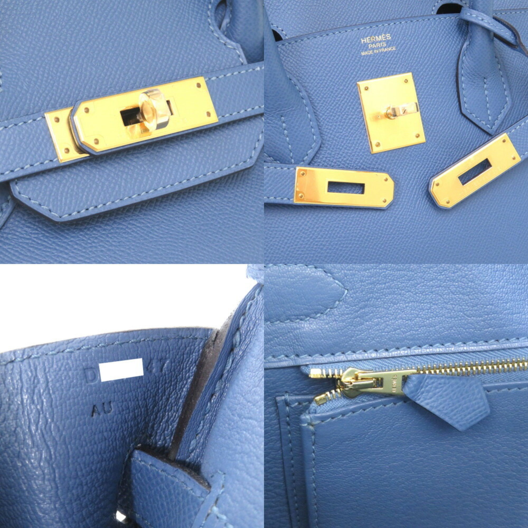 Hermes Birkin 30 Epsom Leather Azur D Stamp Handbag Blue 0160 HERMES