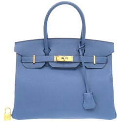 Hermes Birkin 30 Epsom Leather Azur D Stamp Handbag Blue 0160 HERMES