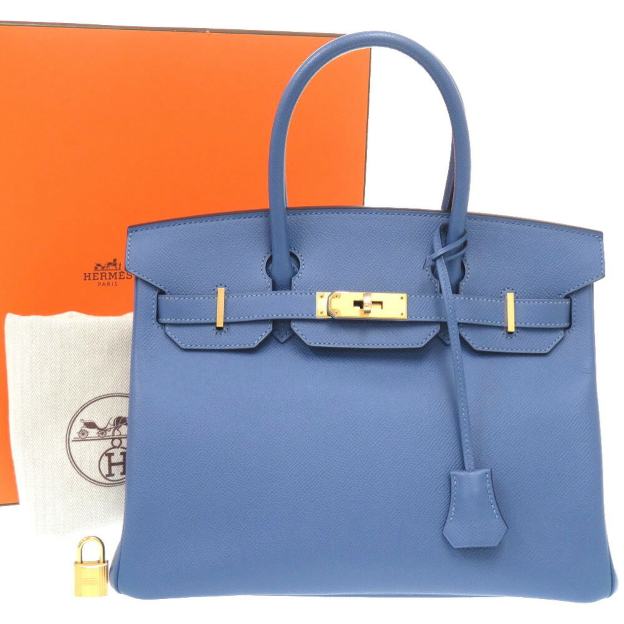 Hermes Birkin 30 Epsom Leather Azur D Stamp Handbag Blue 0160 HERMES