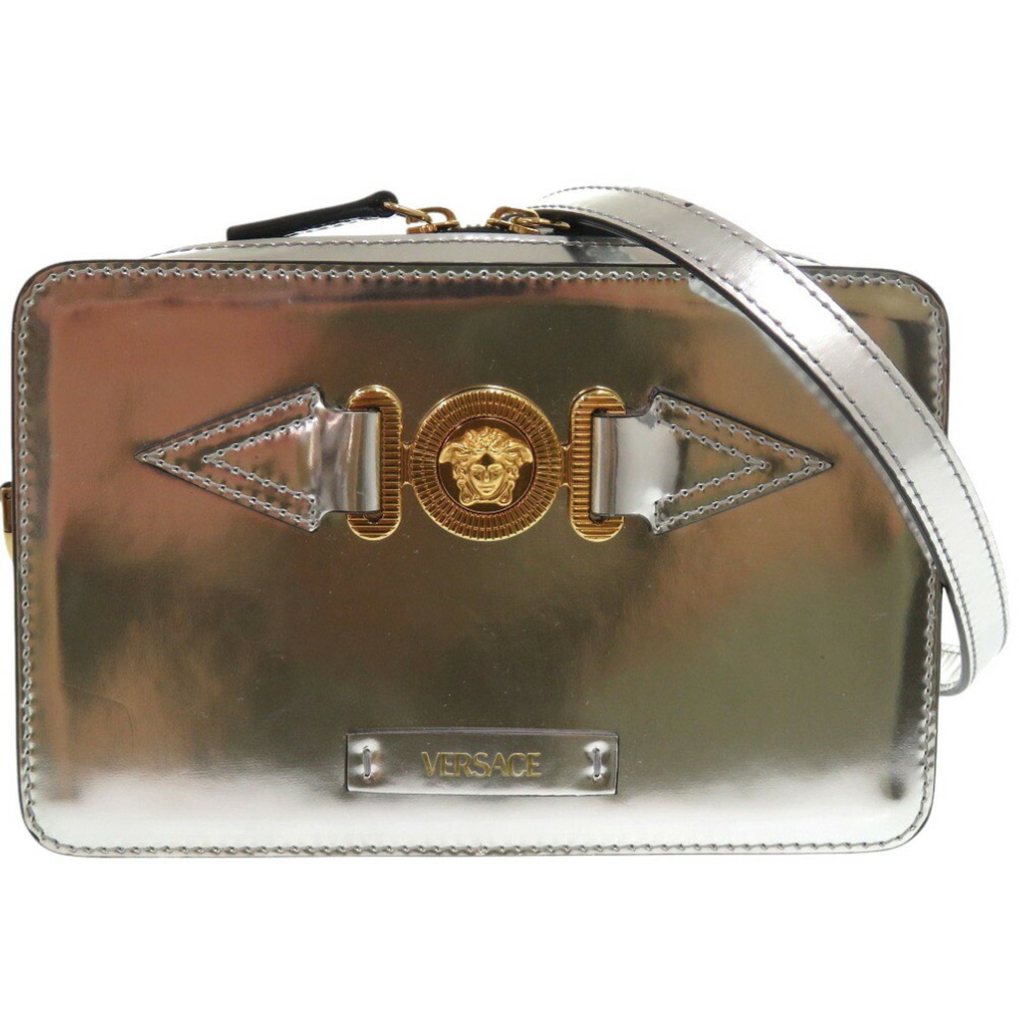 Versace Medusa Biggie Small Shoulder Bag Clutch Leather Silver 0294VERSACE