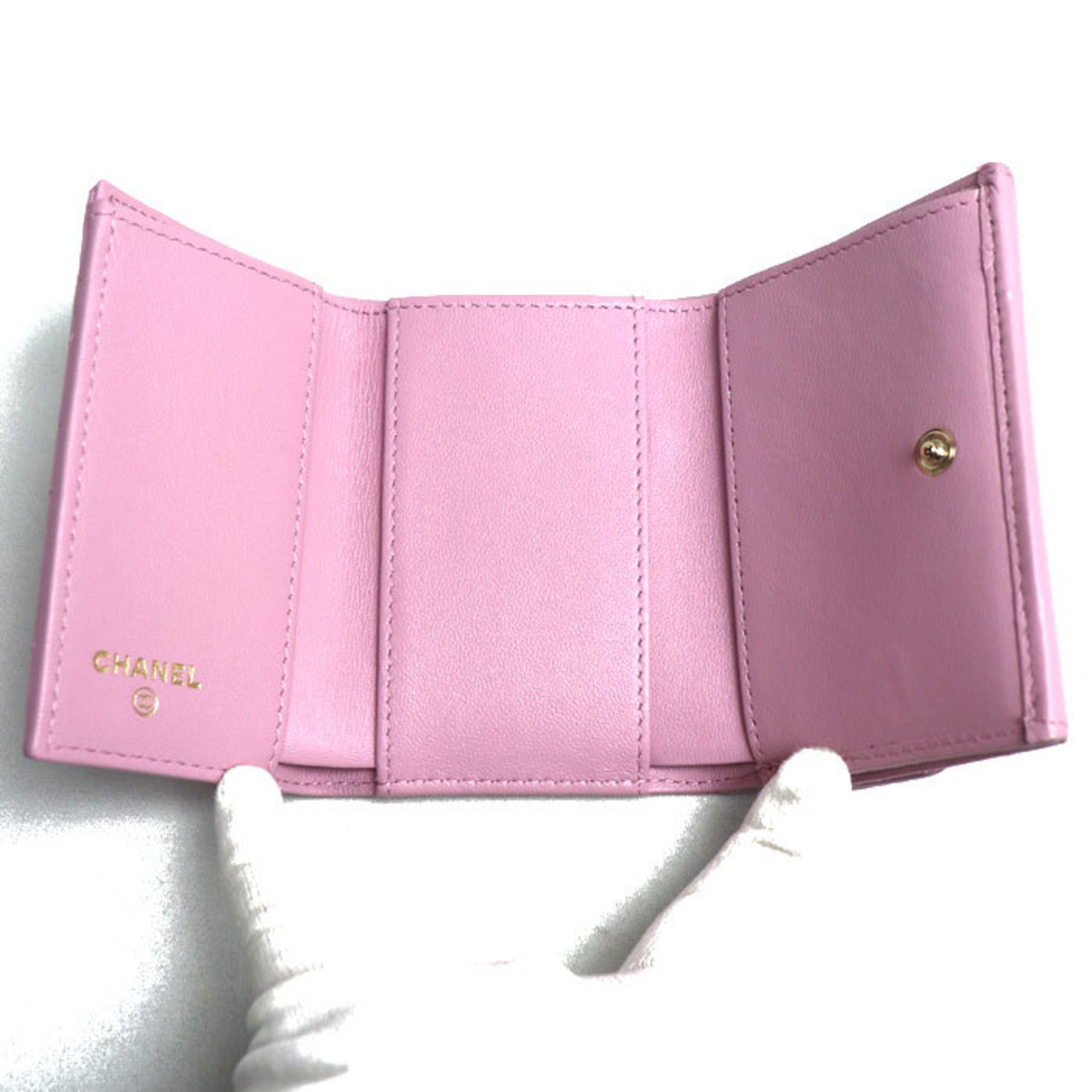 CHANEL Chanel Matelasse Classic Small Flap Wallet Tri-fold Pink AP0230 Women's