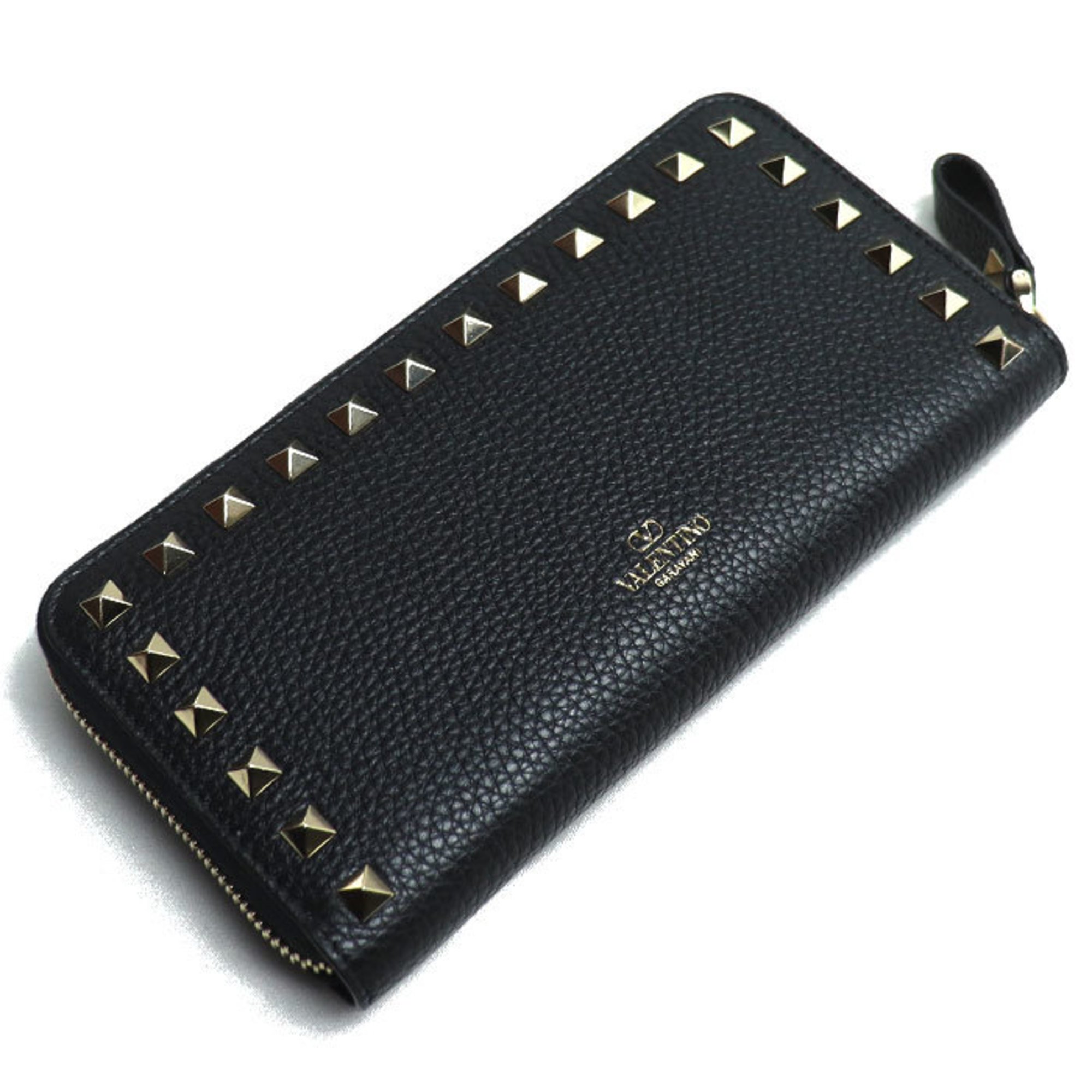 Valentino Garavani Rockstud Zip Wallet Long Round Black 3W2P0645VSH 0NO Women's