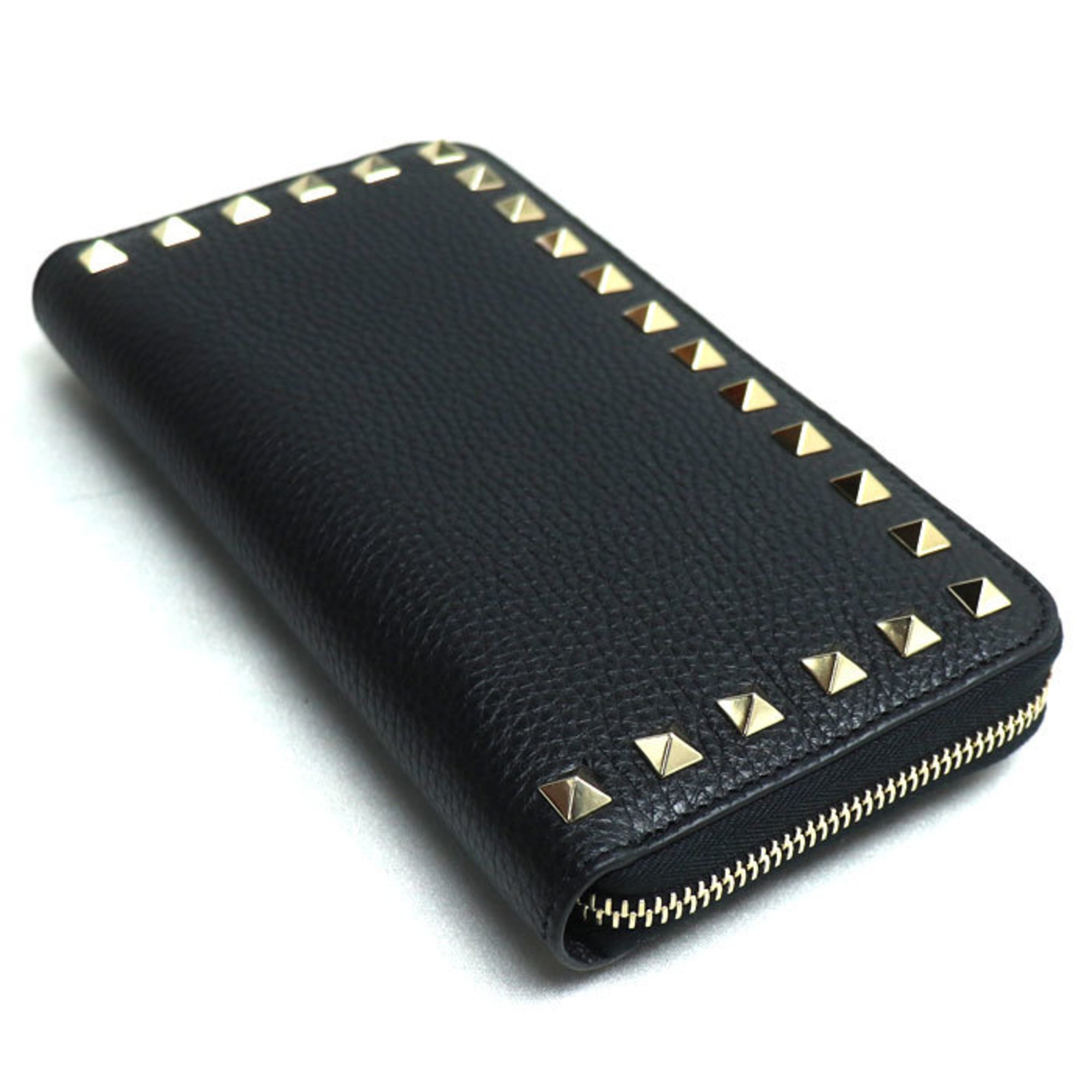 Valentino Garavani Rockstud Zip Wallet Long Round Black 3W2P0645VSH 0NO Women's