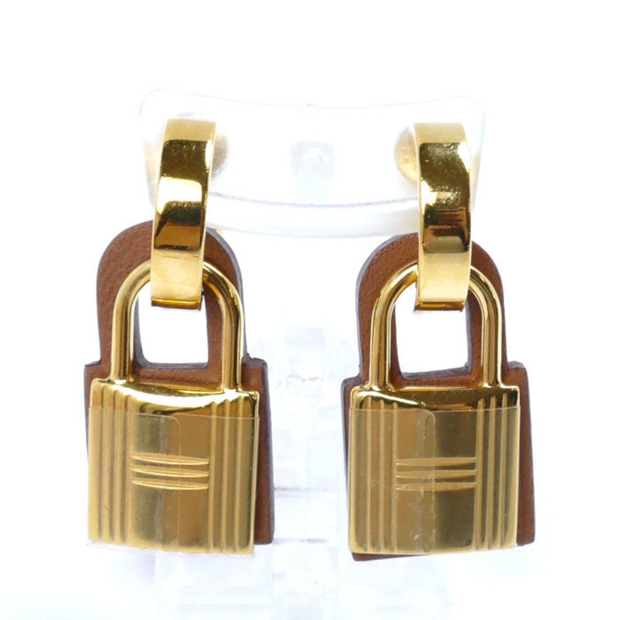 HERMES Hermes Veau Swift Metal O'Kelly Padlock Earrings 14.2g D Engraved Women's