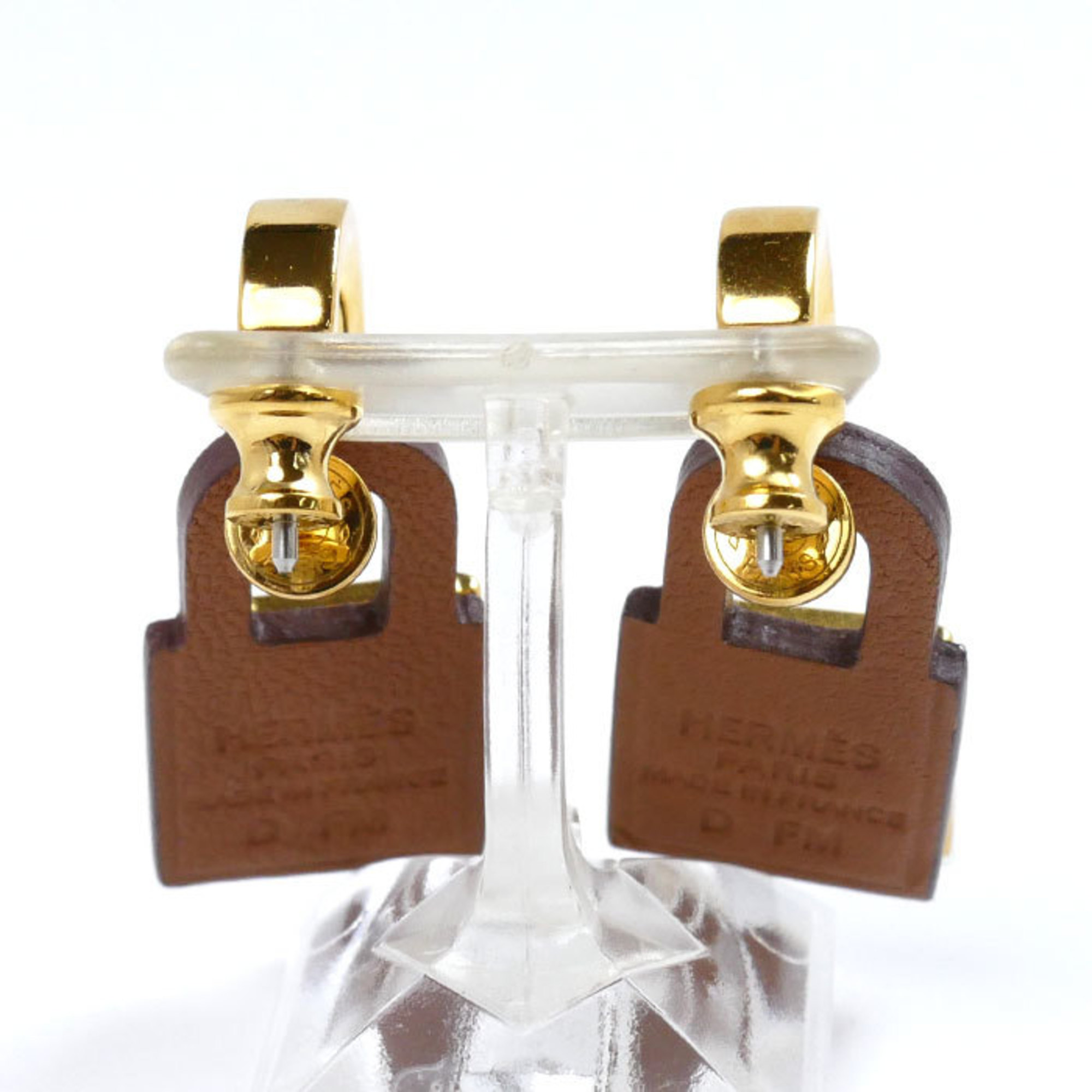 HERMES Hermes Veau Swift Metal O'Kelly Padlock Earrings 14.2g D Engraved Women's