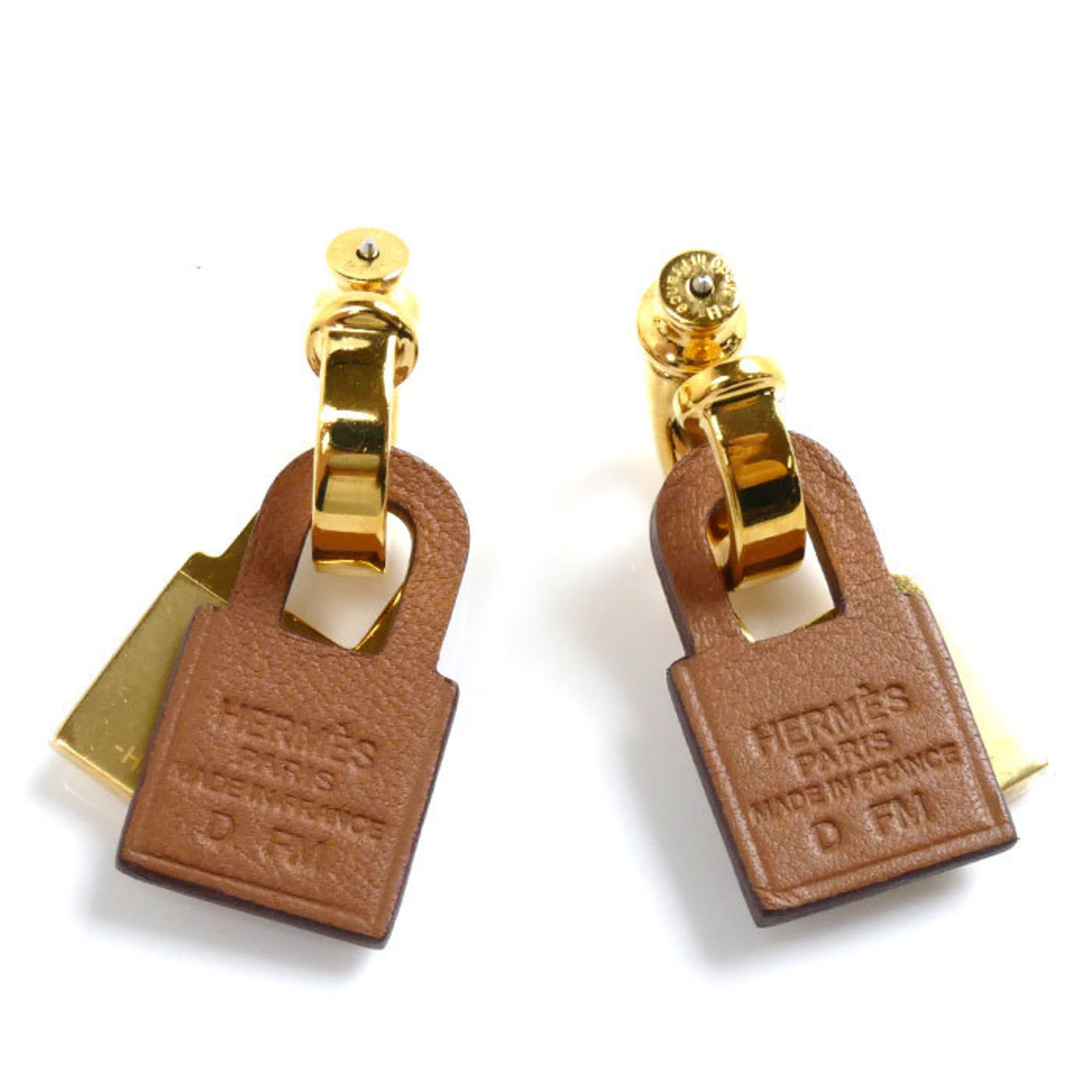 HERMES Hermes Veau Swift Metal O'Kelly Padlock Earrings 14.2g D Engraved Women's