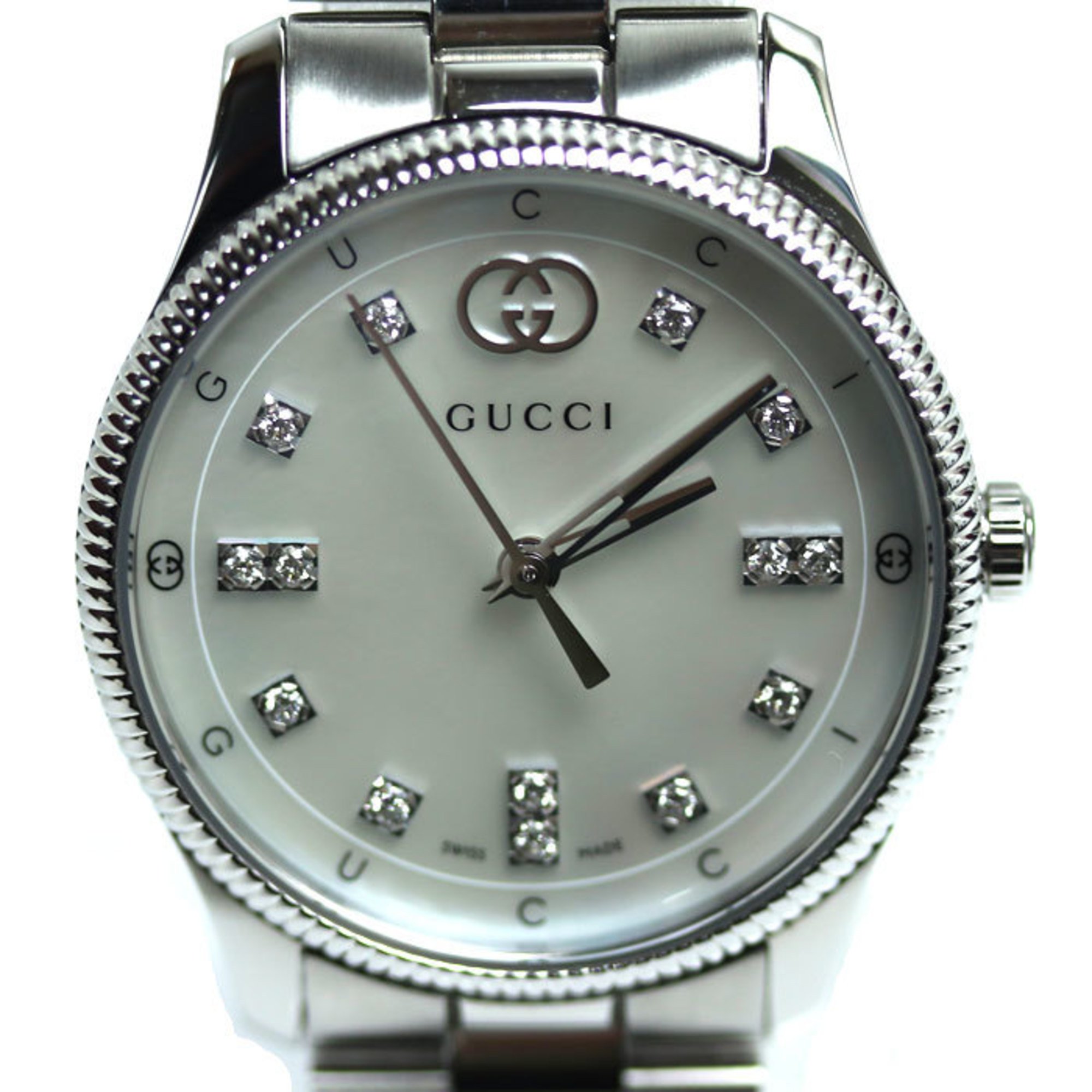 GUCCI G Timeless 14P Diamond Watch Battery Operated YA1265064 Shell Dial Women's