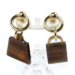 HERMES Buffalo Horn Metal Amulet Maroquinier Earrings 5.8g for Women