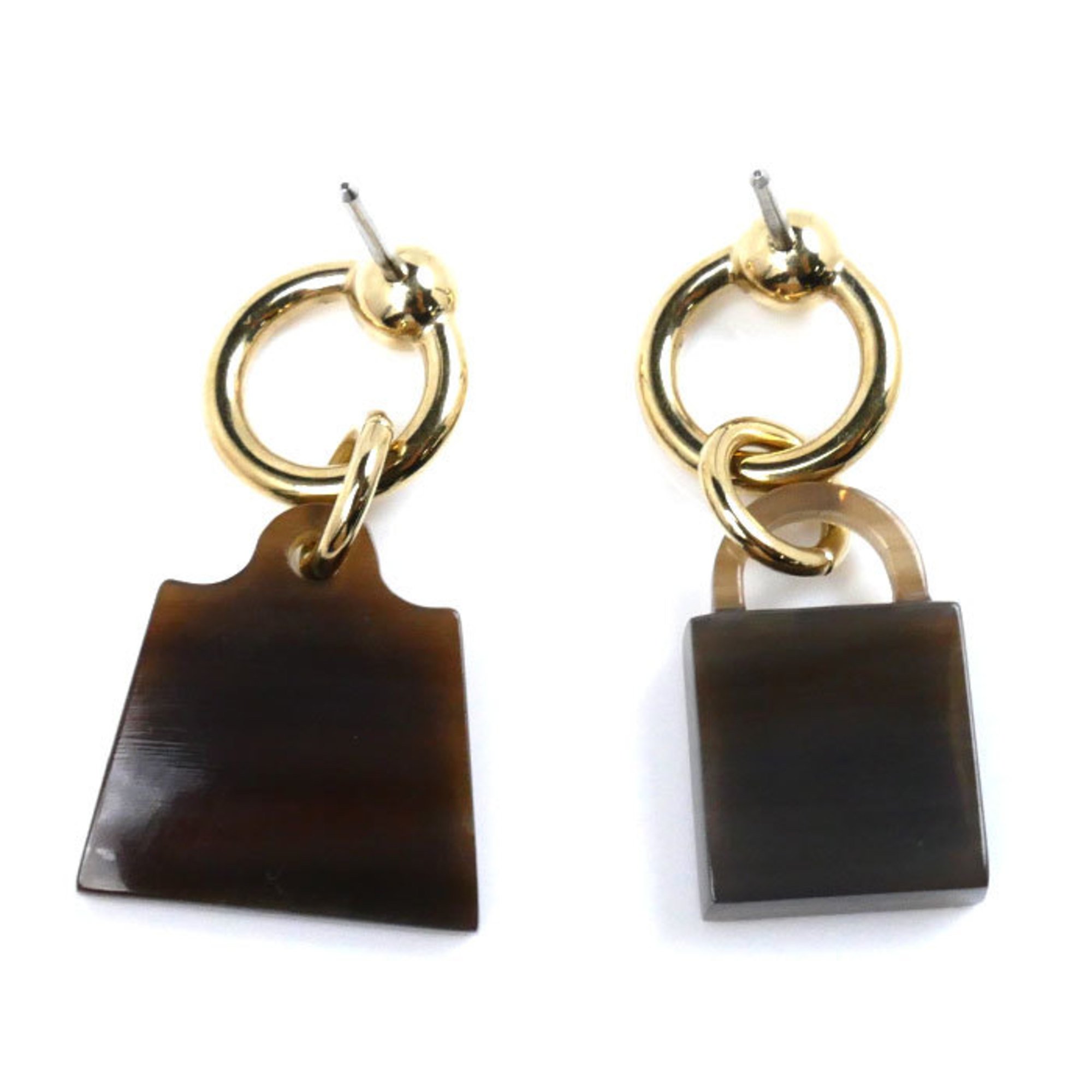 HERMES Buffalo Horn Metal Amulet Maroquinier Earrings 5.8g for Women