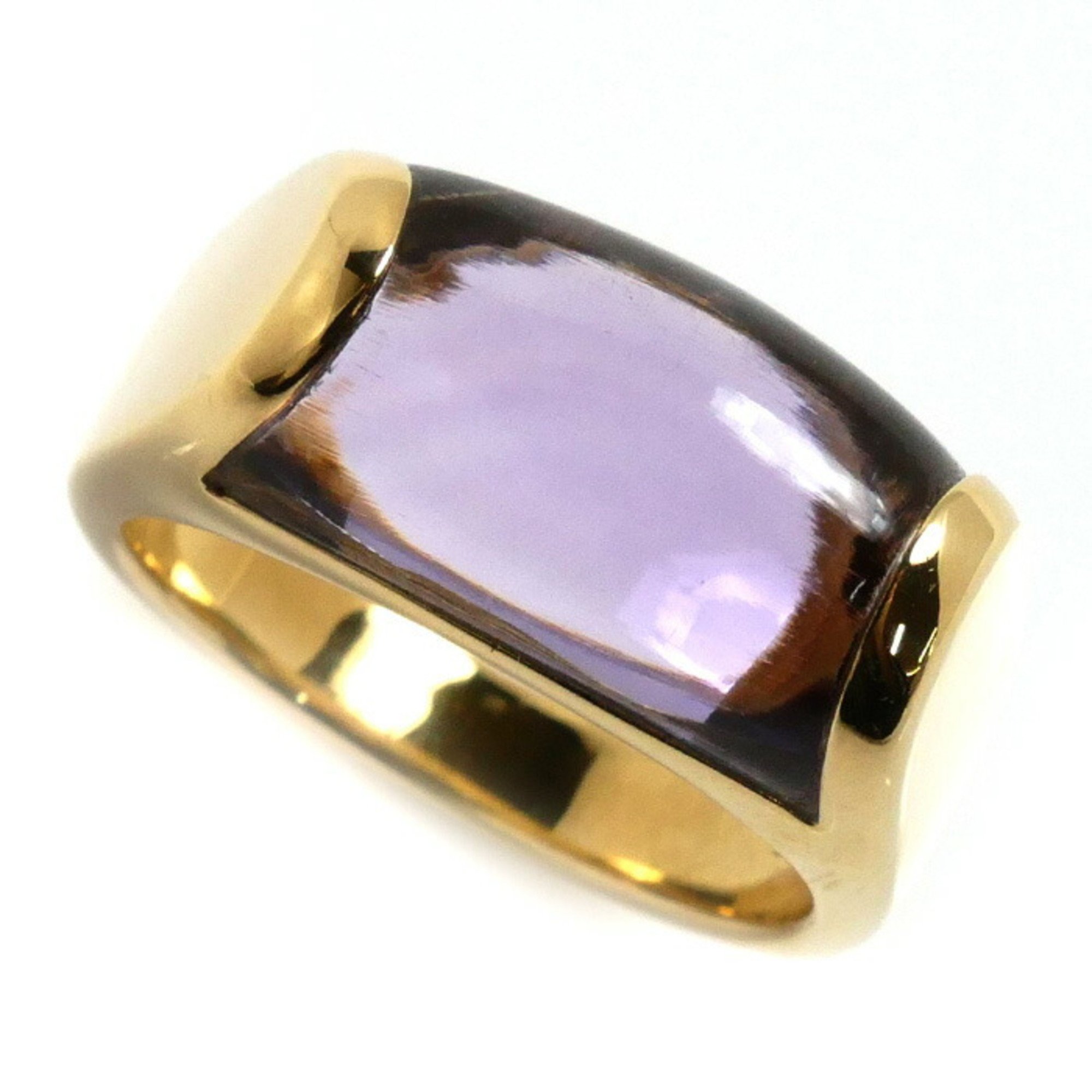 BVLGARI Bvlgari 18K Yellow Gold Tronchetto Ring with Amethyst, Size 10, 8.9g, Women's