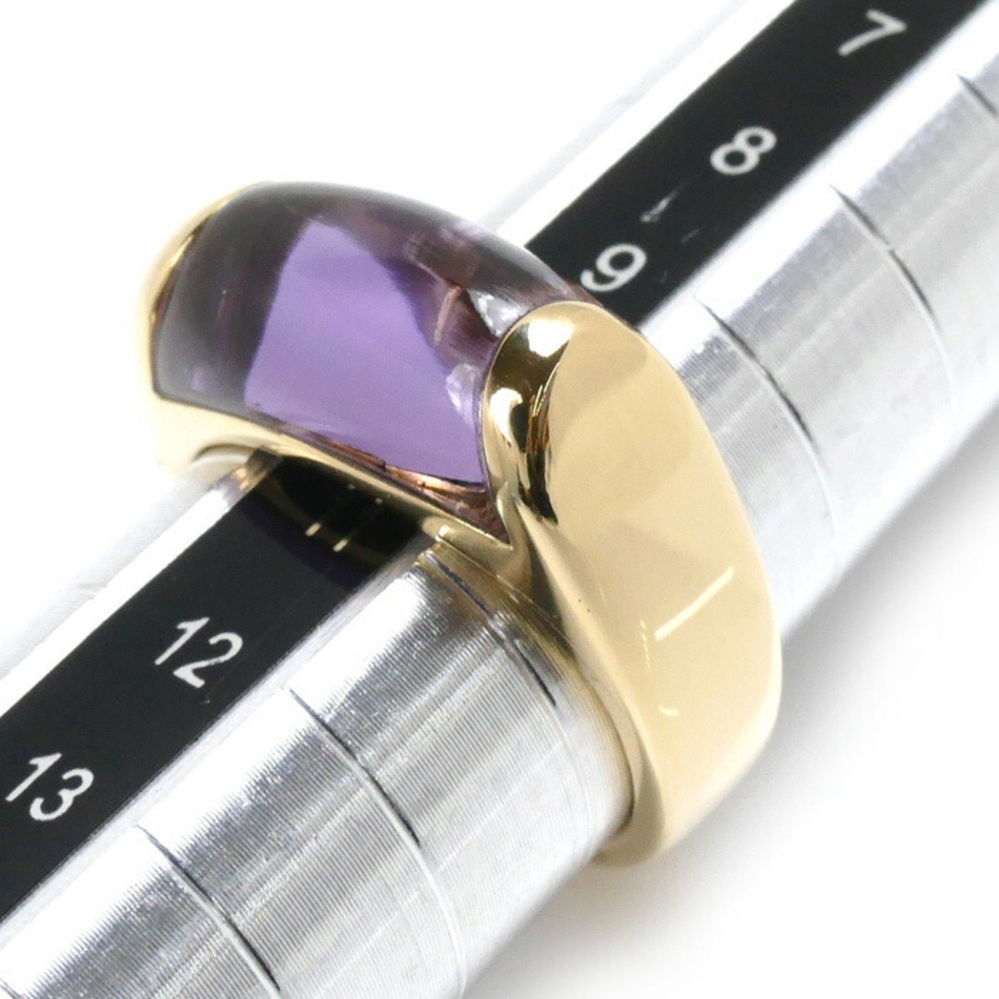 BVLGARI Bvlgari 18K Yellow Gold Tronchetto Ring with Amethyst, Size 10, 8.9g, Women's