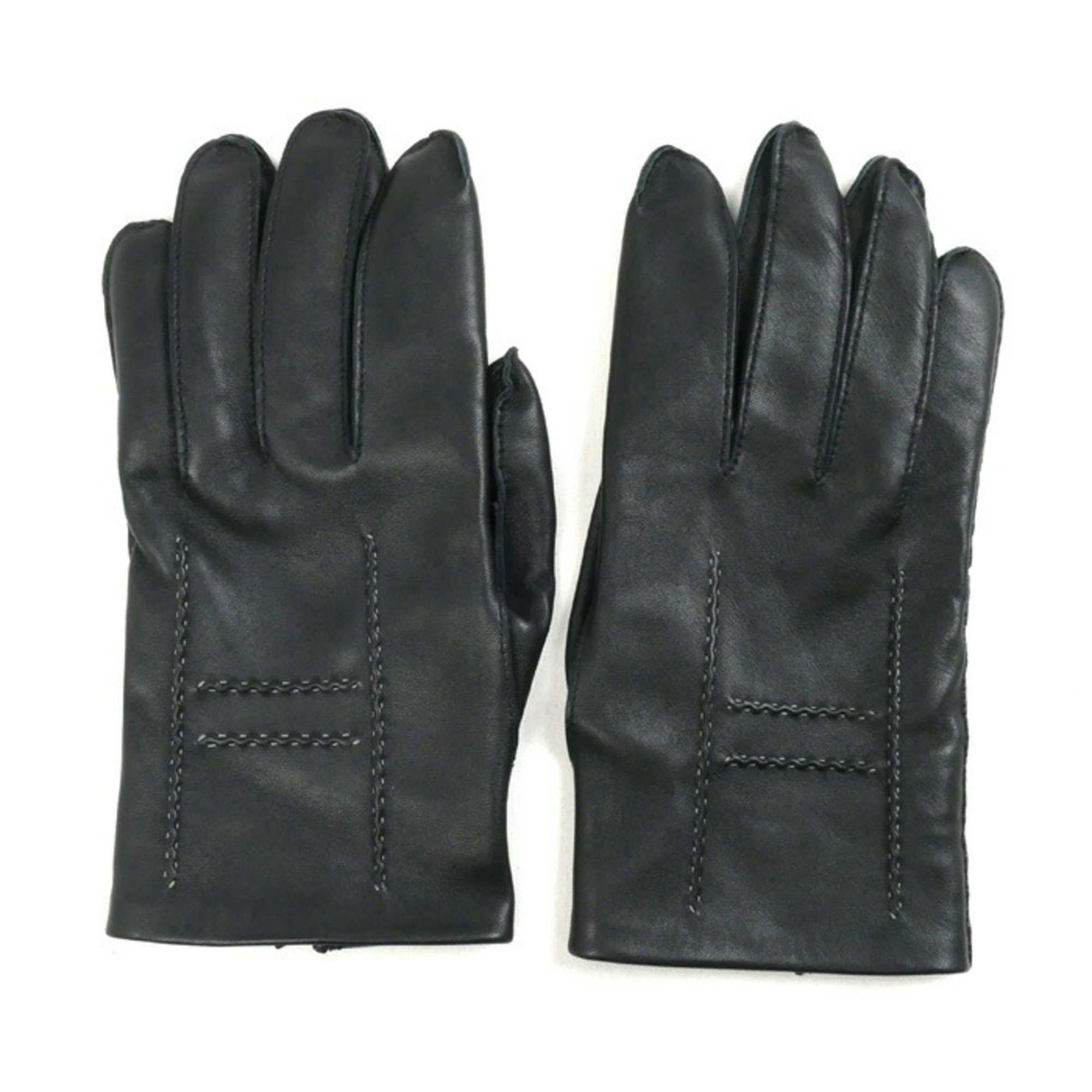 HERMES H Gloves Black 7.5 Unisex