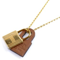 HERMES Swift Leather Metal O'Kelly Padlock Necklace 6.9g 43/48cm D Engraved Women's