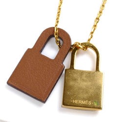 HERMES Swift Leather Metal O'Kelly Padlock Necklace 6.9g 43/48cm D Engraved Women's