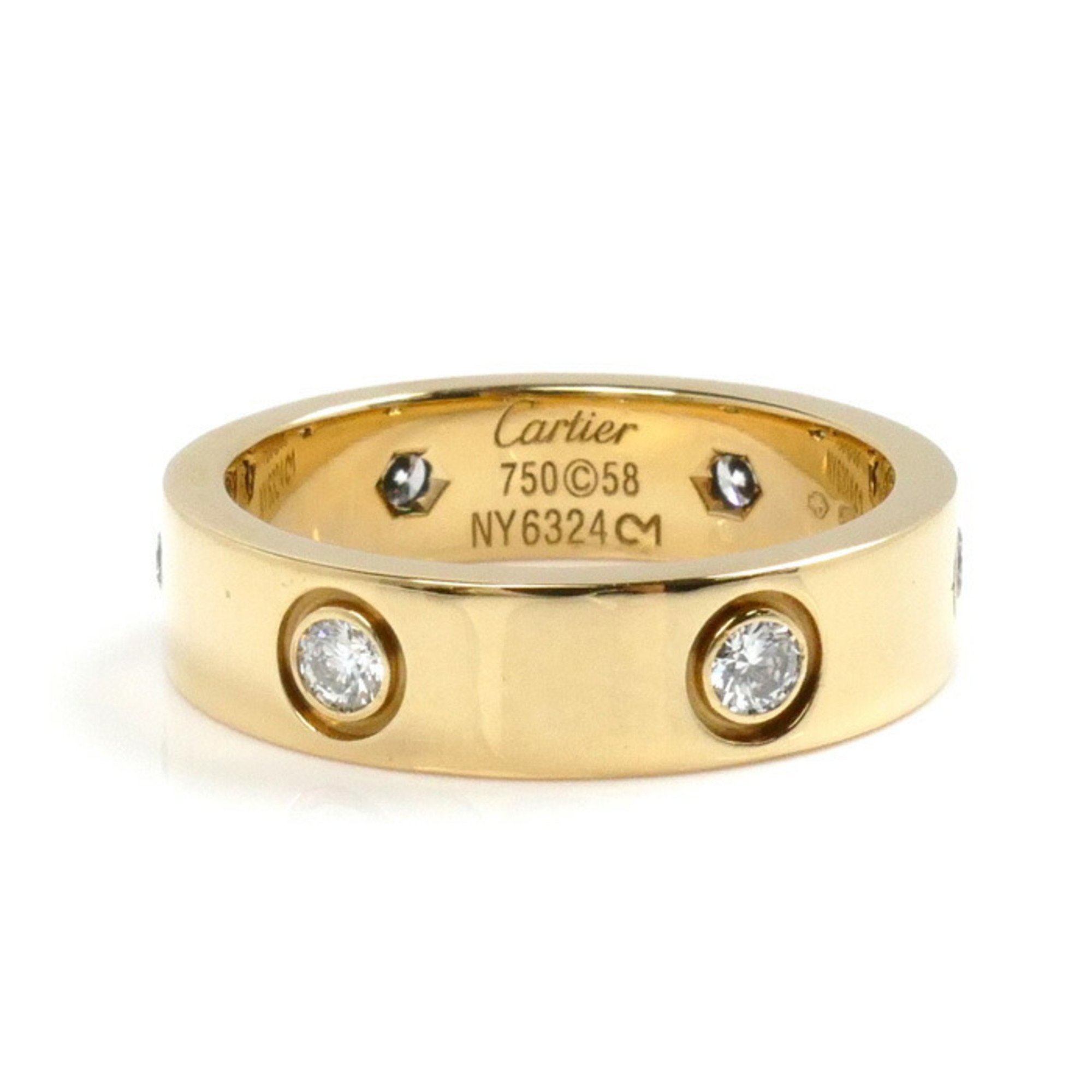 CARTIER Cartier K18YG Yellow Gold Love Ring 6P Diamond 17.5 Size 58 9.2g Women's