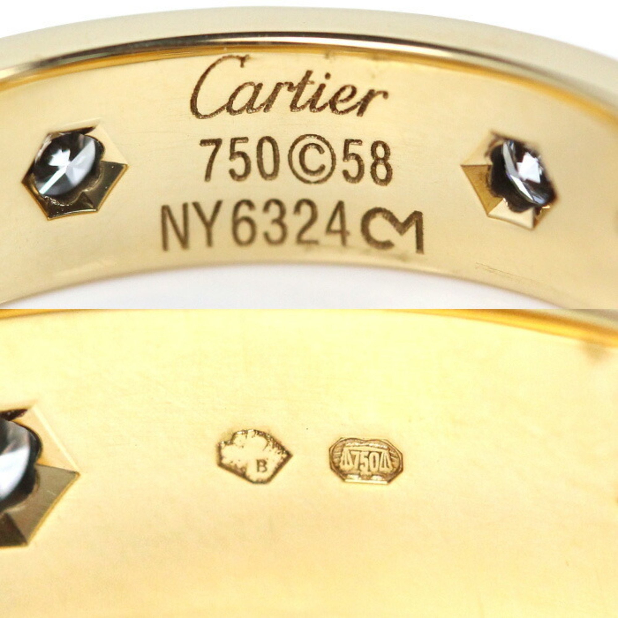 CARTIER Cartier K18YG Yellow Gold Love Ring 6P Diamond 17.5 Size 58 9.2g Women's