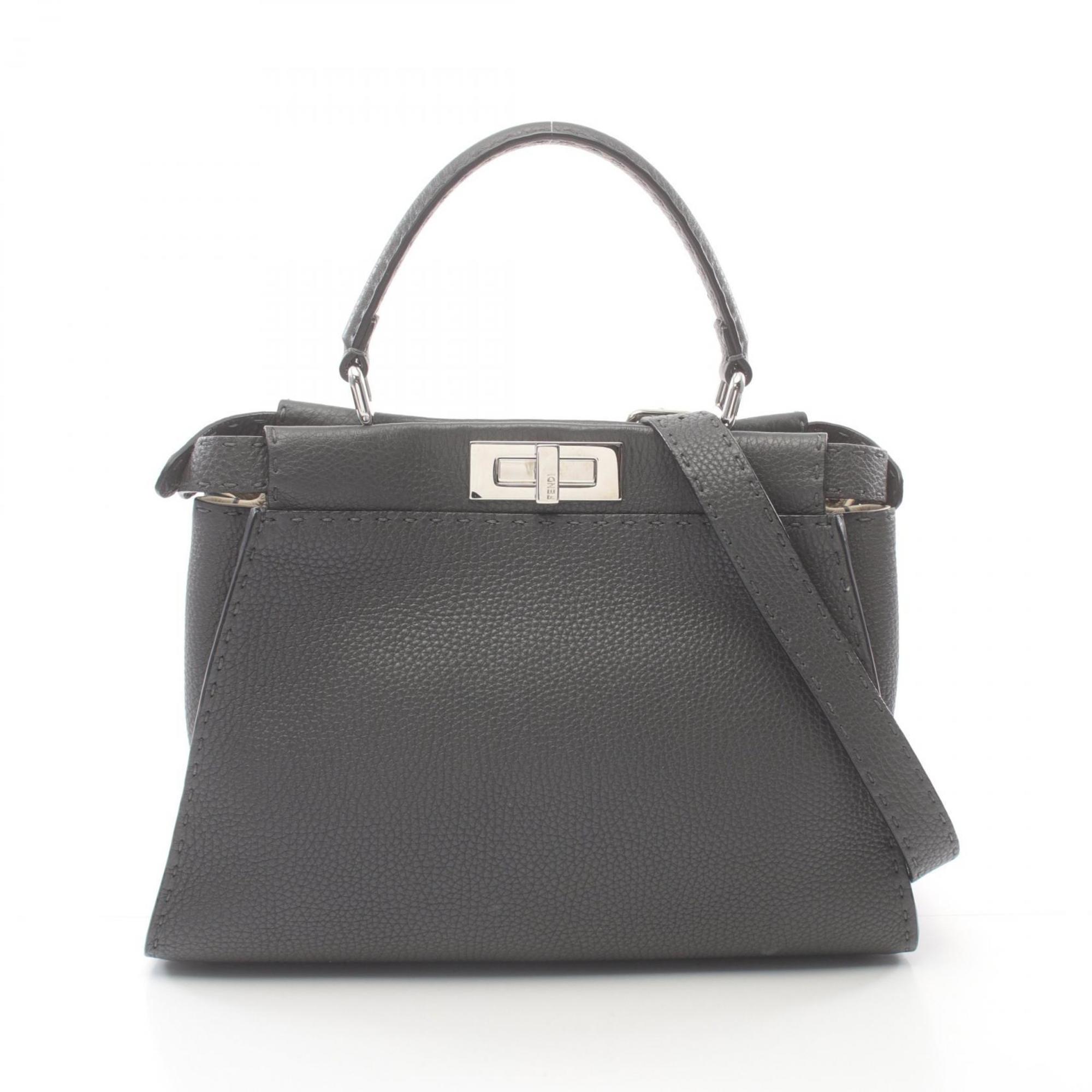 FENDI Peekaboo Regular Selleria Handbag Bag Leather Women's Grey 8BN290 Q0J